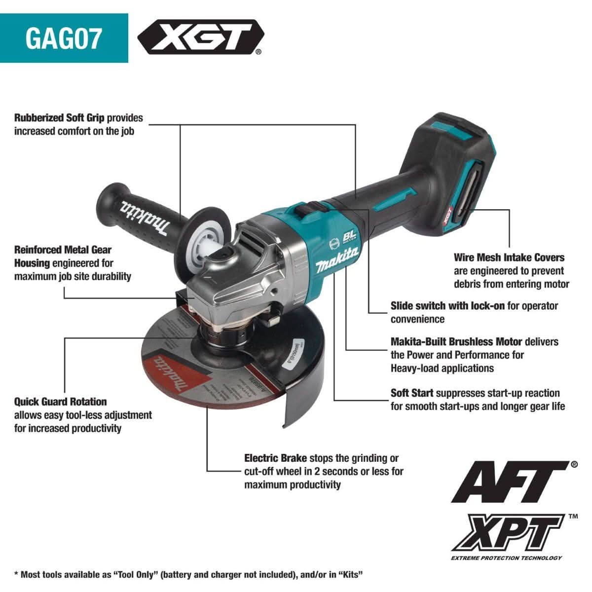 Makita GAG07Z 40V max XGT Brushless Cordless 6" Angle Grinder, with Electric Brake, Tool Only - Image 2
