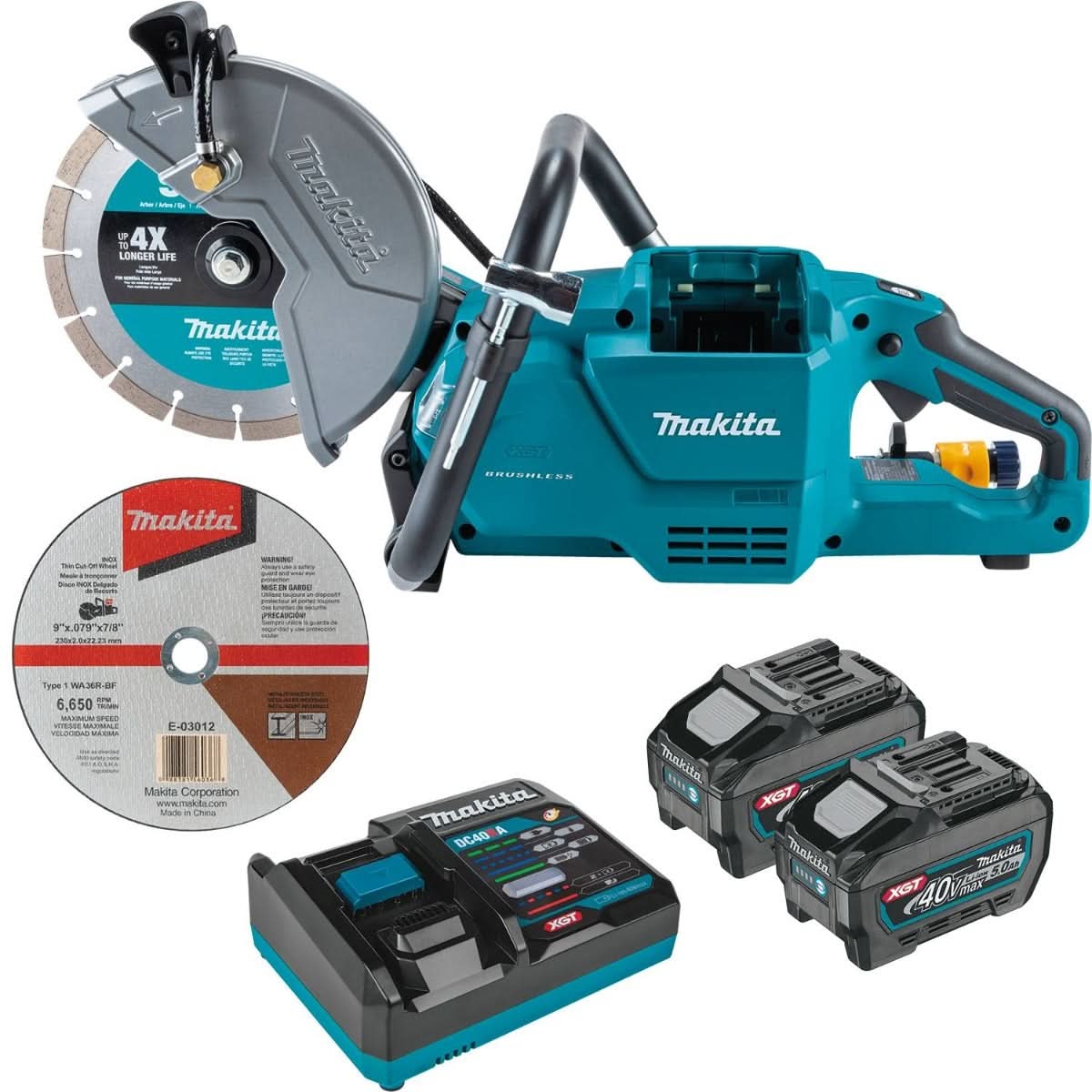Makita GEC03T 40V max XGT Brushless Cordless 9″ Power Cutter Kit, with AFT, Electric Brake (5.0 Ah)