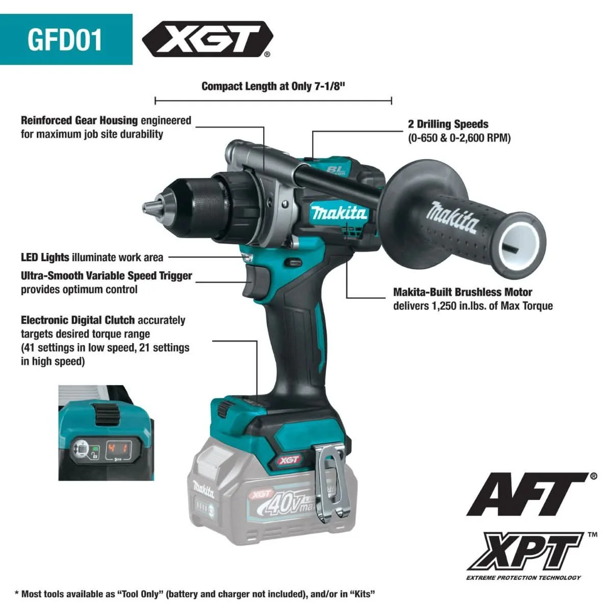 Makita GFD01Z 40V max XGT Brushless Cordless 1/2" Driver-Drill, Tool Only - Image 2