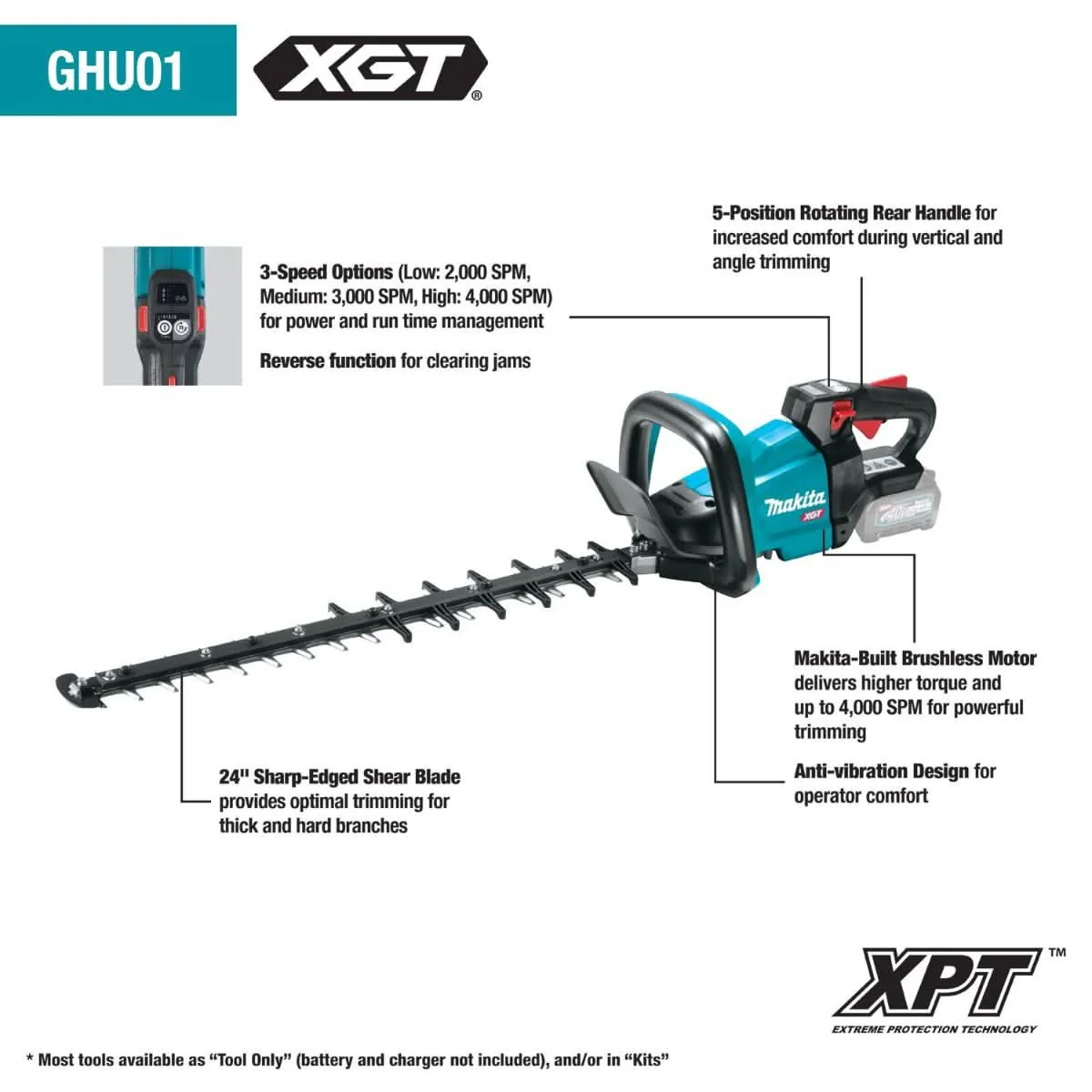 Makita GHU01Z 40V max XGT Brushless Cordless 24" Rough Cut Hedge Trimmer, Tool Only - Image 2