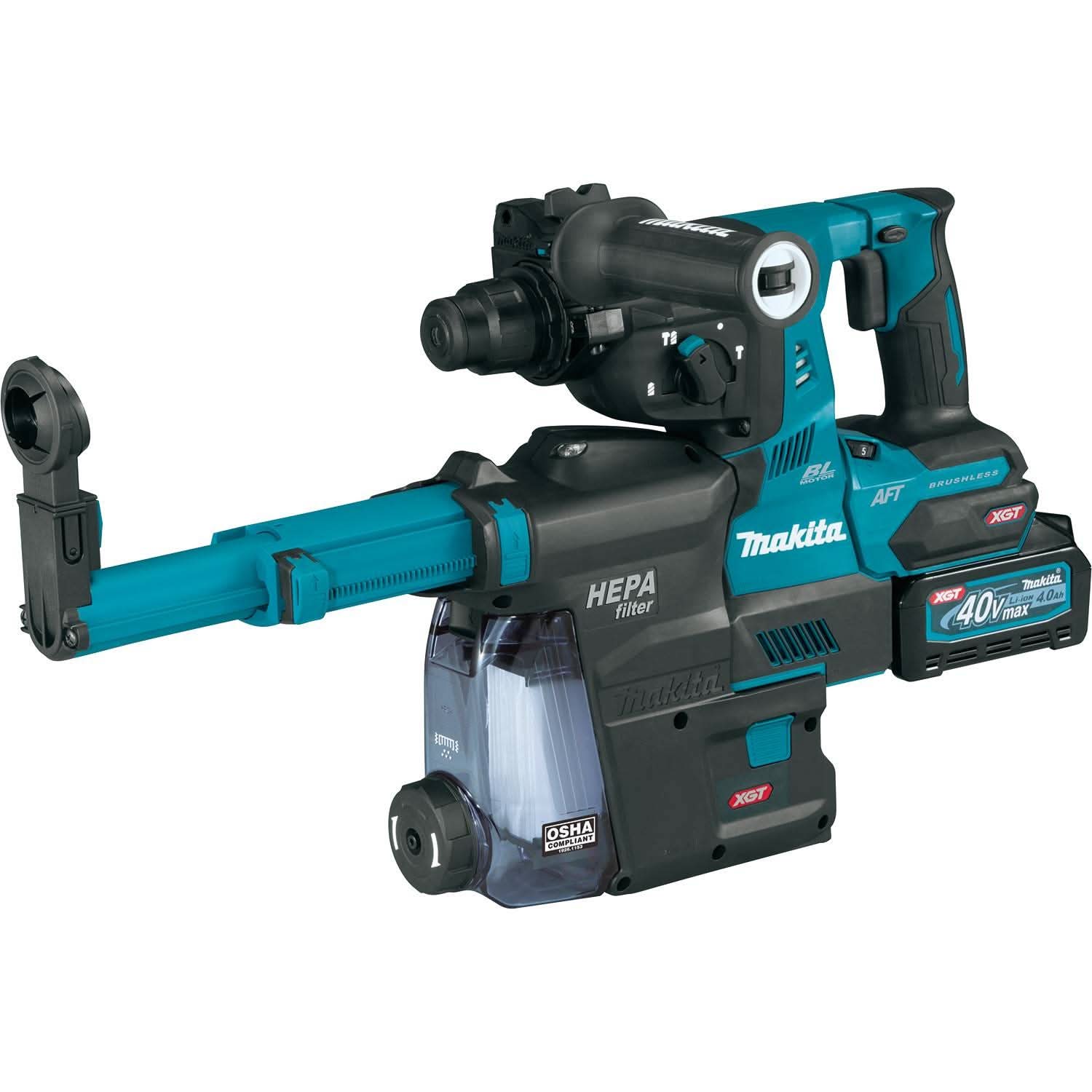 Makita GRH01M1W 40V max XGT Brushless Cordless 1-1/8" SDS-PLUS AVT Rotary Hammer Kit w/ Dust Extractor, AFT, AWS Capable (4.0Ah) - Image 2