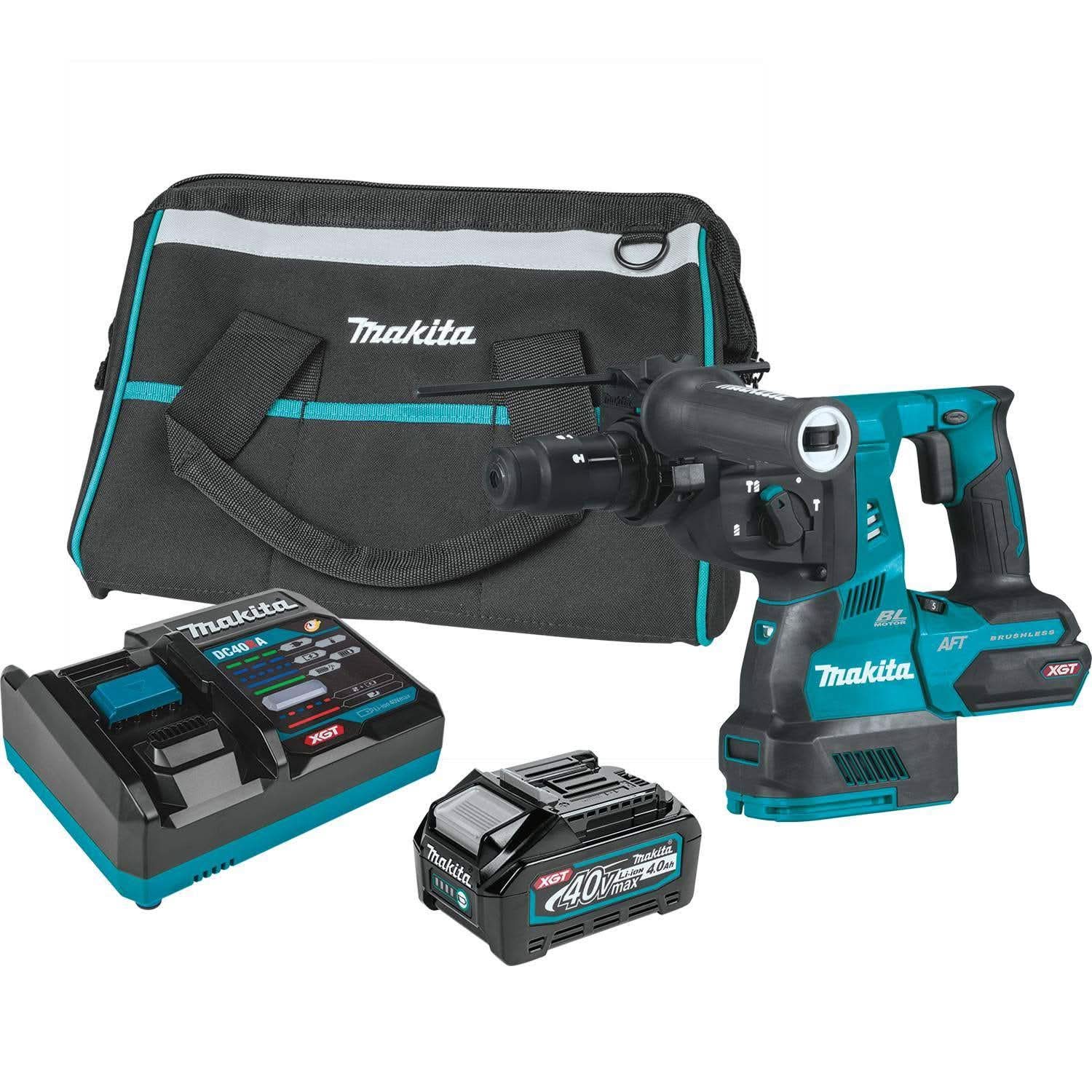 Makita GRH02M1 40V max XGT Brushless Cordless 1-1/8″ SDS-PLUS AVT Rotary Hammer Kit, with Interchangeable Chuck, AWS Capable (4.0Ah)