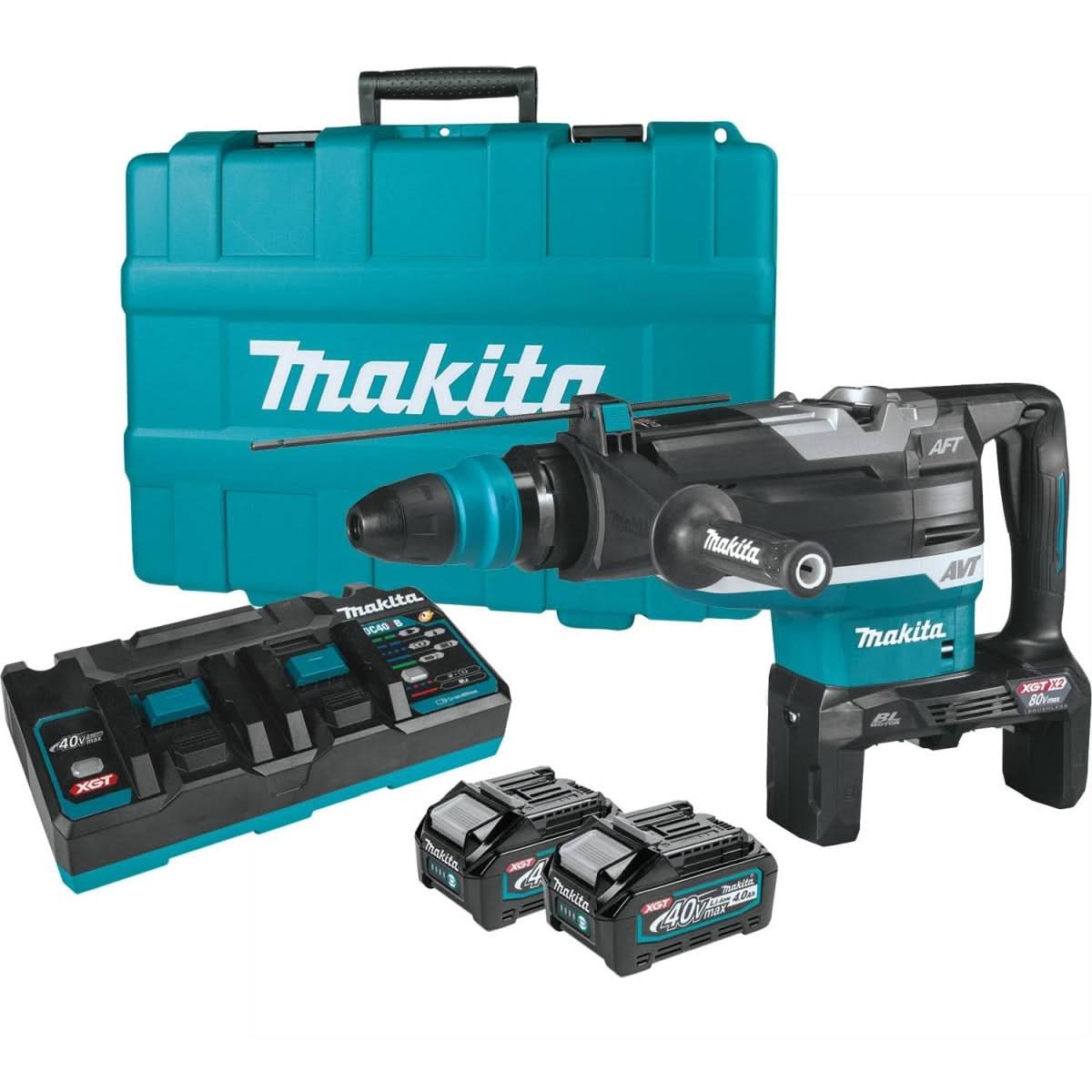 Makita GRH06PM 80V max (40V max X2) XGT Brushless 2″ SDS-MAX AVT Rotary Hammer Kit, AFT, AWS Capable (4.0Ah)