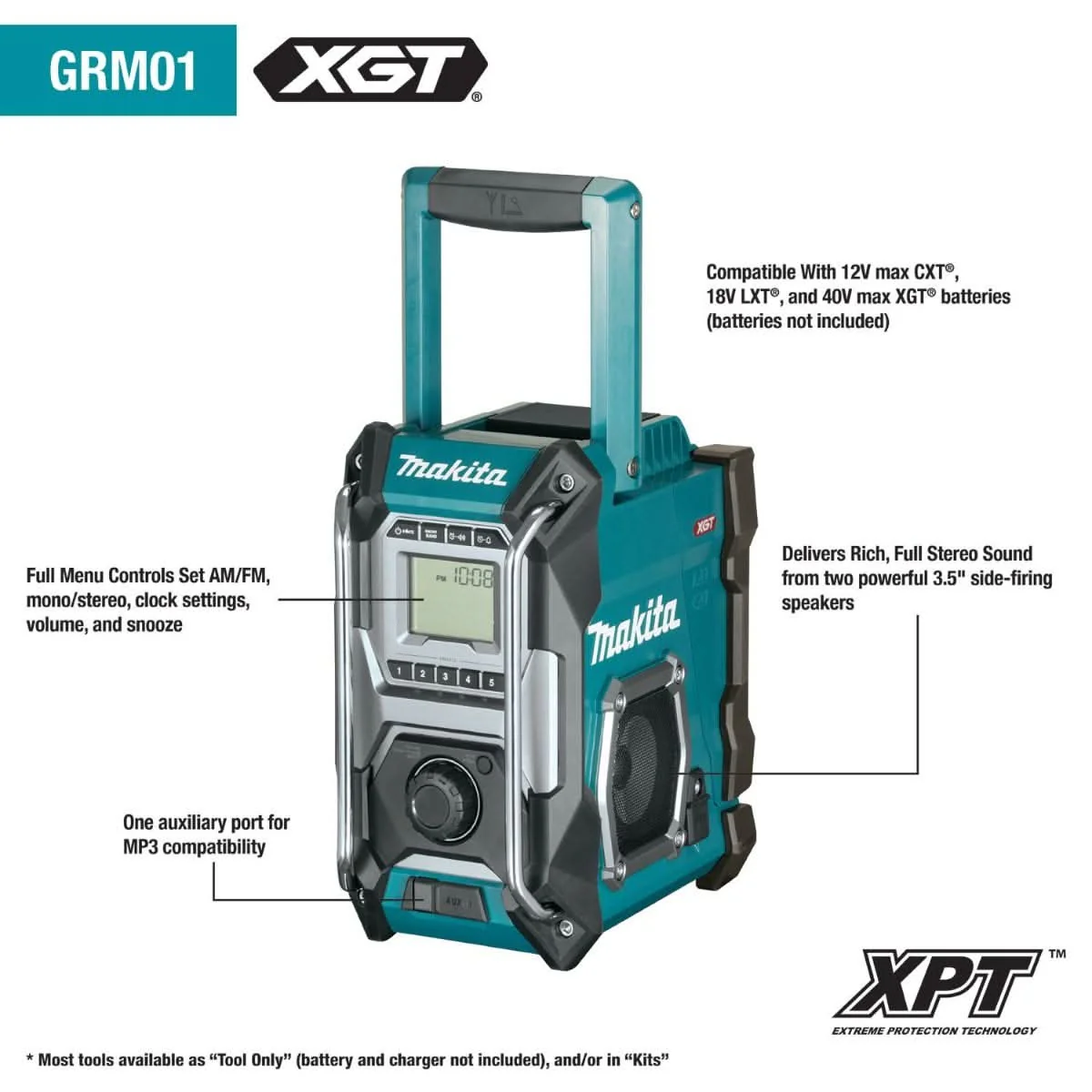Makita GRM01 40V max XGT Cordless/Corded Job Site Radio, Tool Only - Image 2