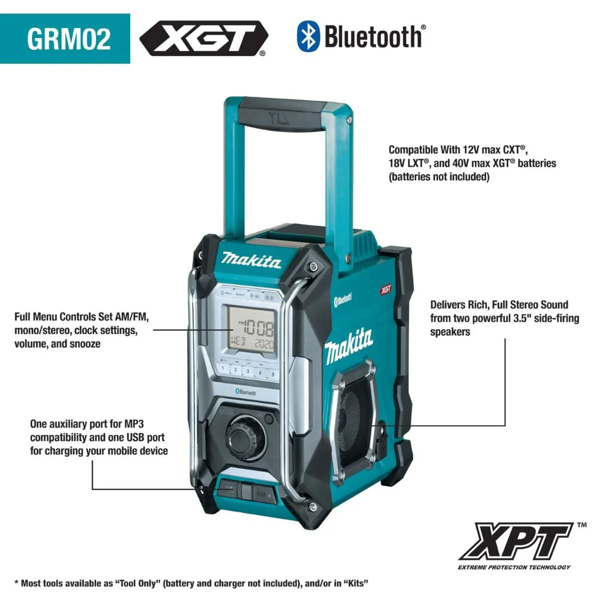 Makita GRM02 40V max XGT Cordless/Corded Bluetooth Job Site Radio, Tool Only (Promo) - Image 2
