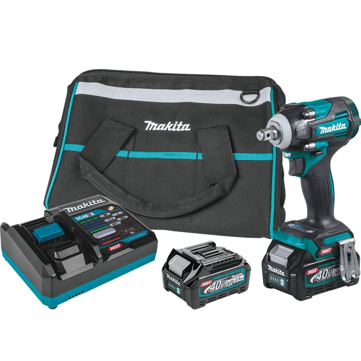 Makita 40V max XGT Brushless Cordless 4-Speed 1/2-Inch Square Drive Impact Wrench 2.5Ah Kit with 5" X-LOCK Paddle Switch Angle Grinder (Bare Tool) - Image 2