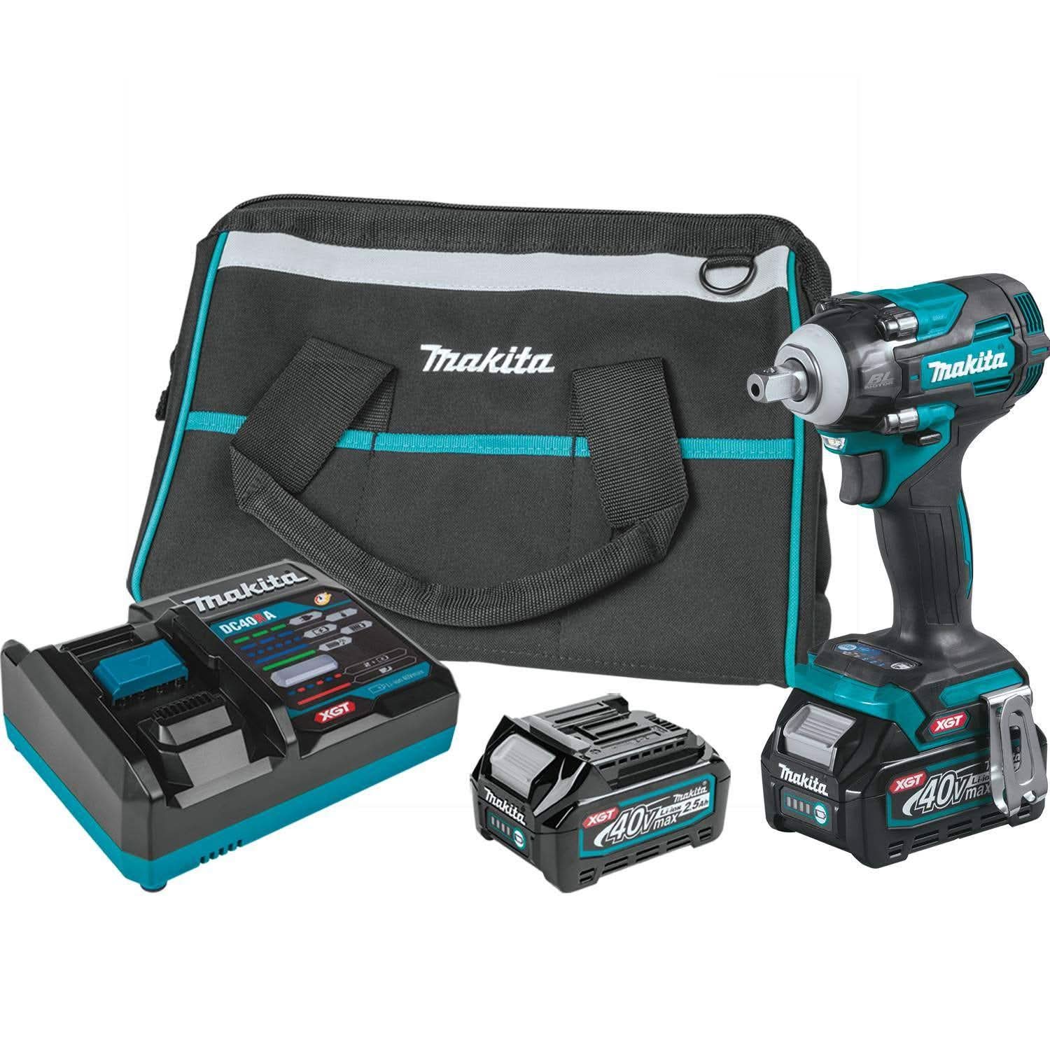 Makita GWT05D 40V max XGT Brushless Cordless 4-Speed 1/2″ Sq. Drive Impact Wrench Kit w/ Detent Anvil (2.5Ah)