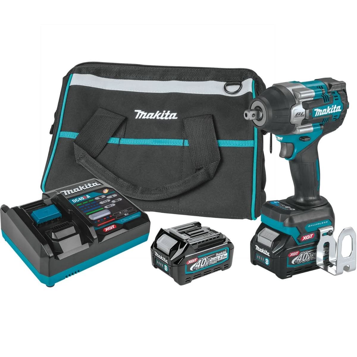 Makita GWT08D 40V max XGT Brushless Cordless 4-Speed Mid-Torque 1/2″ Sq. Drive Impact Wrench Kit w/ Detent Anvil (2.5Ah)