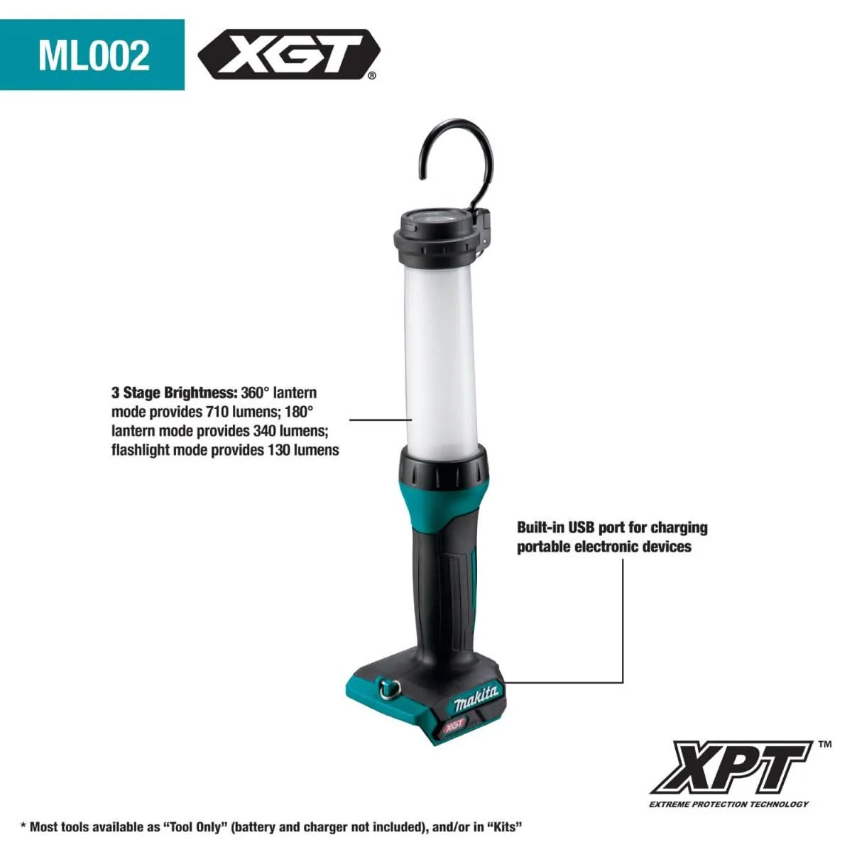 Makita ML002G 40V max XGT Cordless LED Lantern/Flashlight, Flashlight Only - Image 2