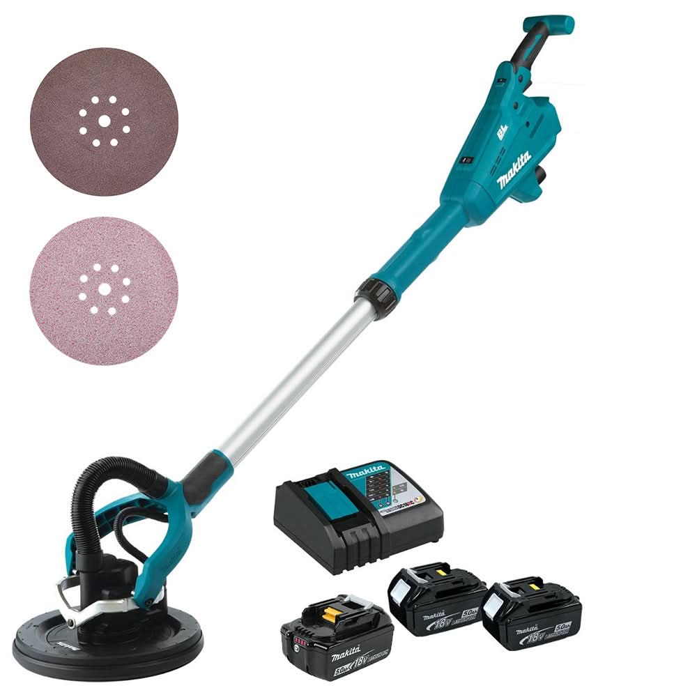 Makita 18V LXT Lithium-Ion Brushless Cordless 9" Drywall Sander Kit, AWS Capable and Multi-Disc Combo Kit with Battery - Image 1