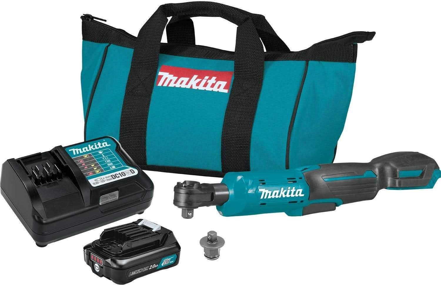 Makita RW01R1 12V max CXT Lithium-Ion Cordless 3/8″ / 1/4″ Sq. Drive Ratchet Kit (2.0Ah)