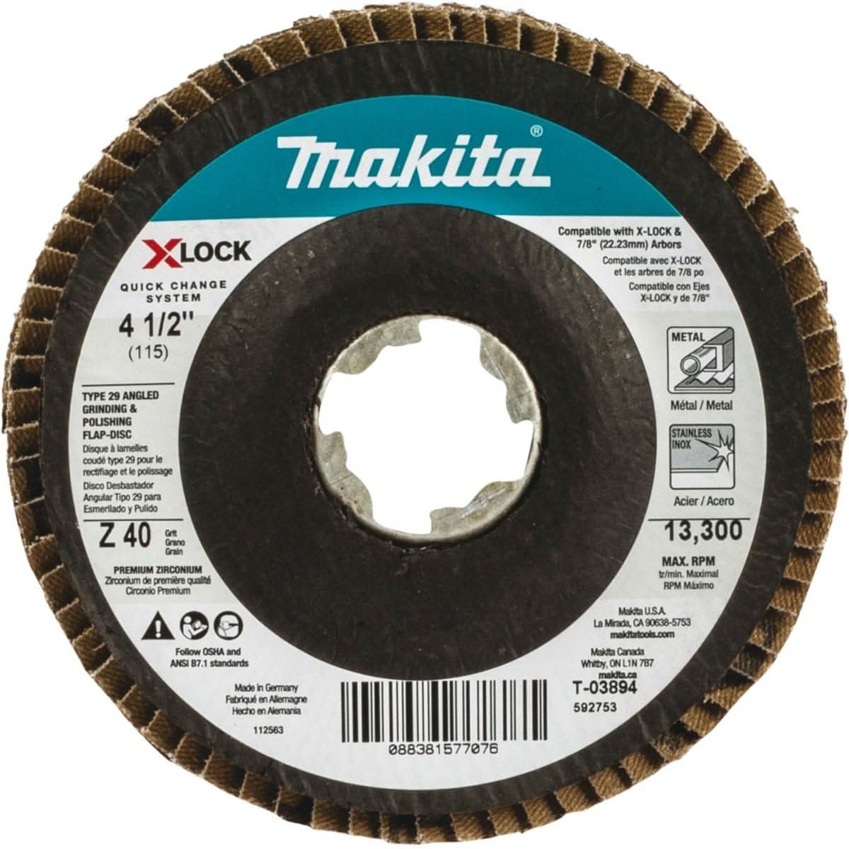 Makita T-03894-3 X-LOCK 4"â€˜1/2" 40 Grit Type 29 Angled Grinding and Polishing Flap Disc for X-LOCK and All 7/8" Arbor Grinders, 3/pk - Image 2
