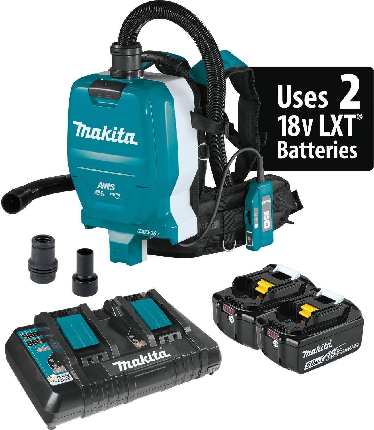 Makita XCV10PTX 36V (18V X2) LXT Brushless 1/2 Gallon HEPA Filter Backpack Dry Dust Extractor Kit, AWS Capable (5.0Ah) - Image 1