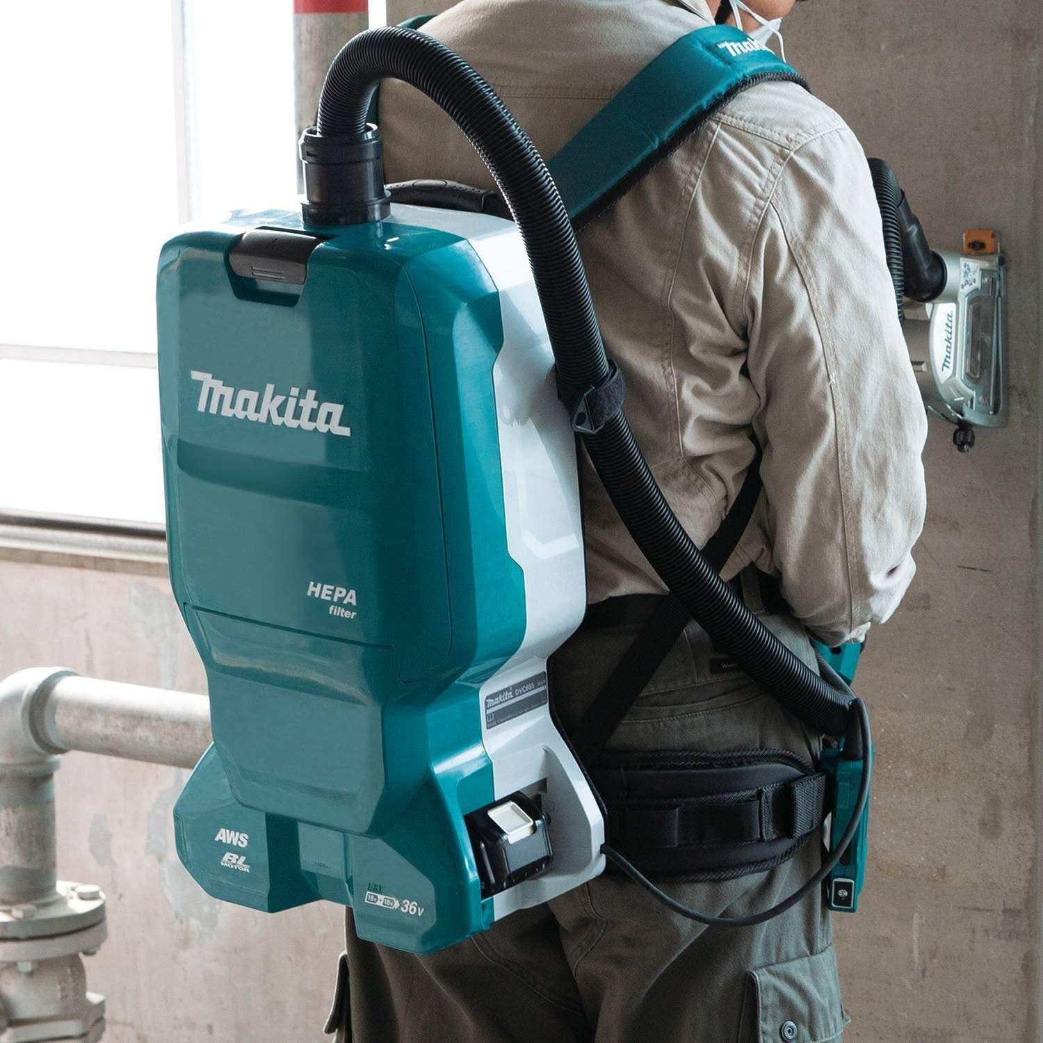 Makita XCV18PTX 36V (18V X2) LXT Brushless 1.6 Gallon HEPA Filter Backpack Dry Dust Extractor Kit, AWS Capable (5.0 Ah) - Image 2
