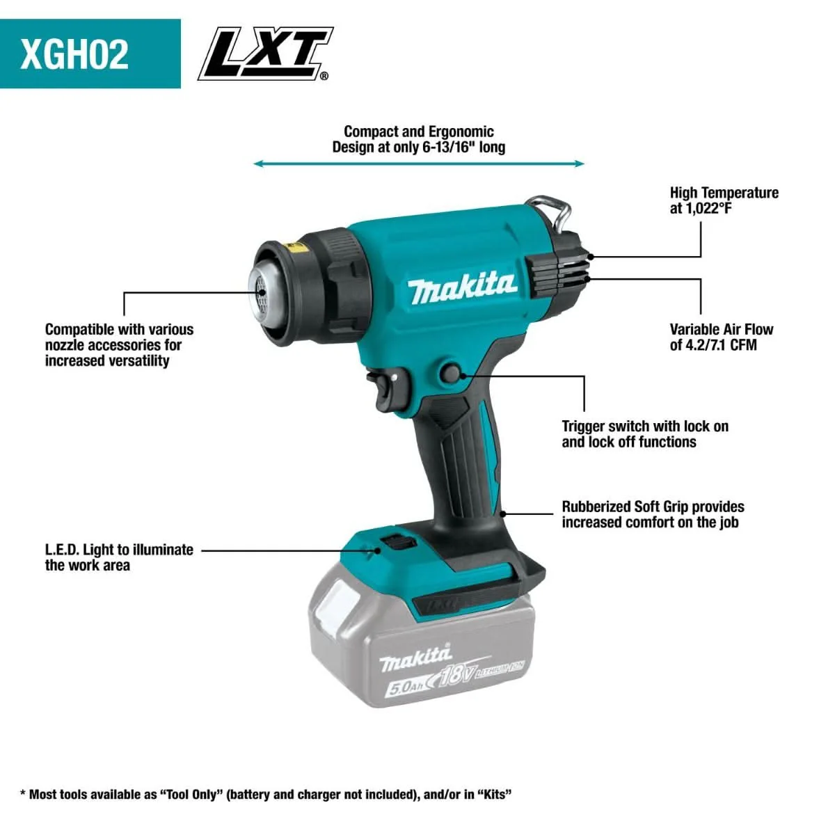 Makita XGH02ZK 18V LXT Lithium-Ion Cordless Variable Temperature Heat Gun, Tool Only - Image 2