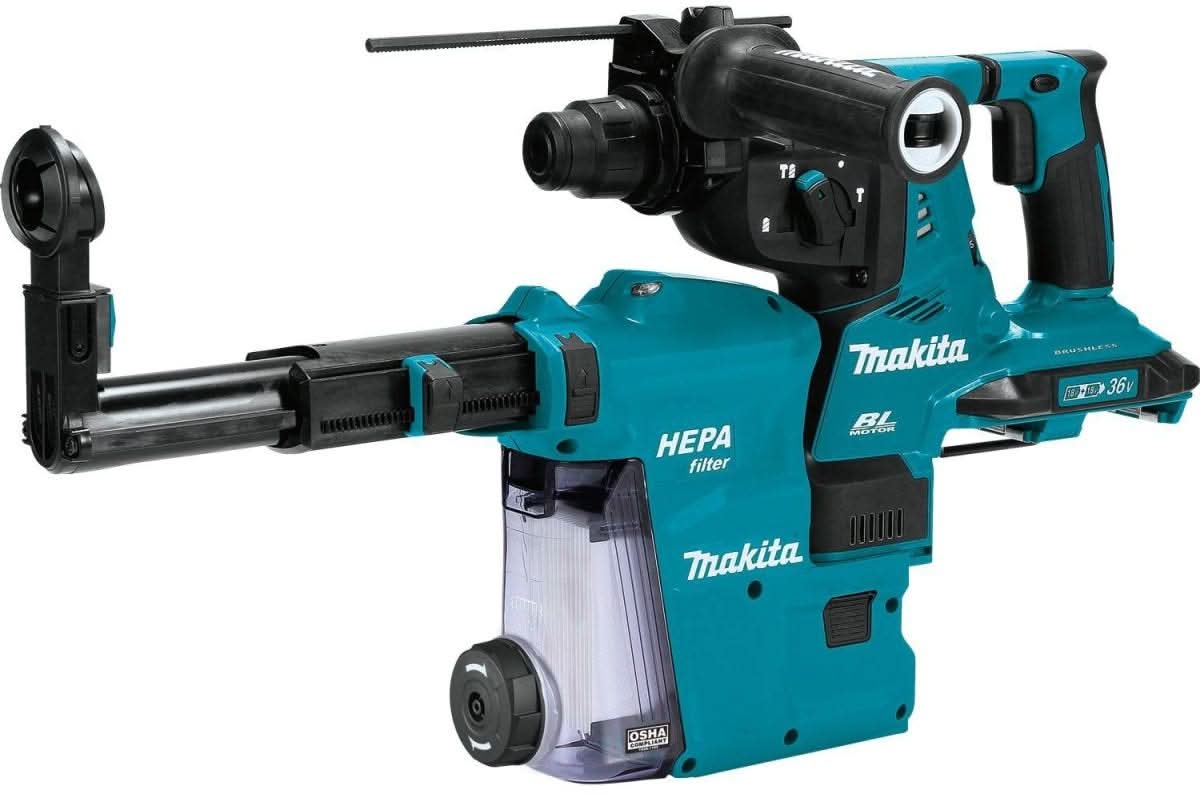 Makita XRH10ZW 36V (18V X2) LXT Brushless 1-1/8″ SDS-PLUS AVT Rotary Hammer, w/ HEPA Dust Extractor, AFT, AWS Capable, Tool Only