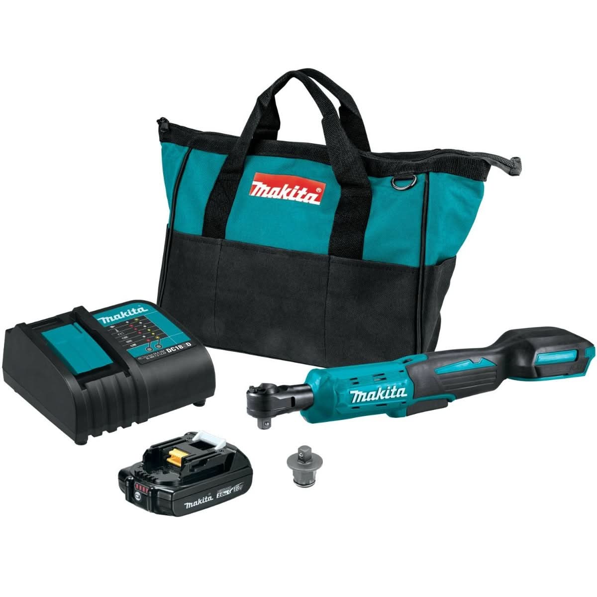 Makita XRW01SR1 18V LXT Lithium-Ion Cordless 3/8″ / 1/4″ Sq. Drive Ratchet Kit (2.0Ah)