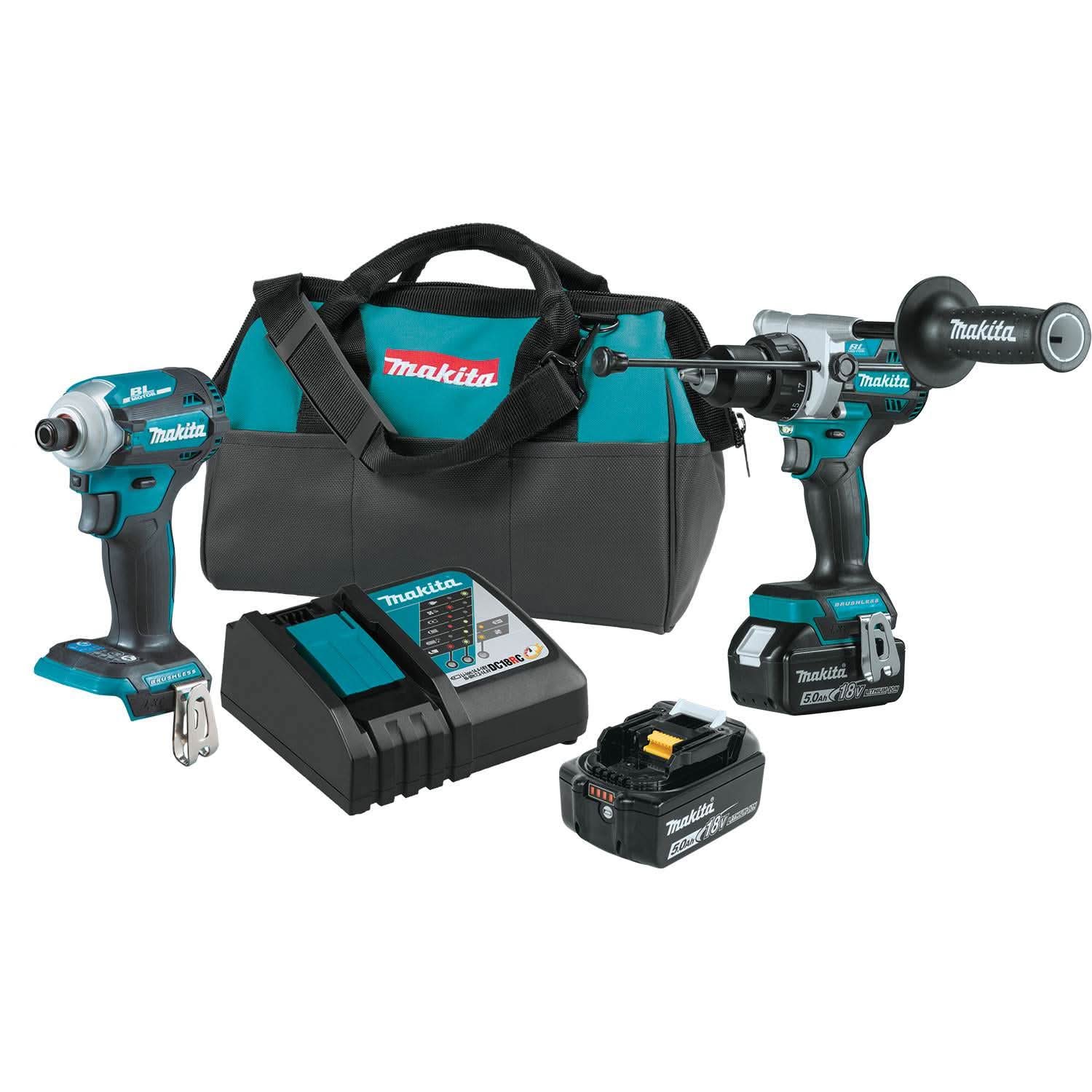 Makita 18V LXT Brushless Impact Driver and Hammer Drill with 5.0Ah Battery, 4-Pack - Image 1