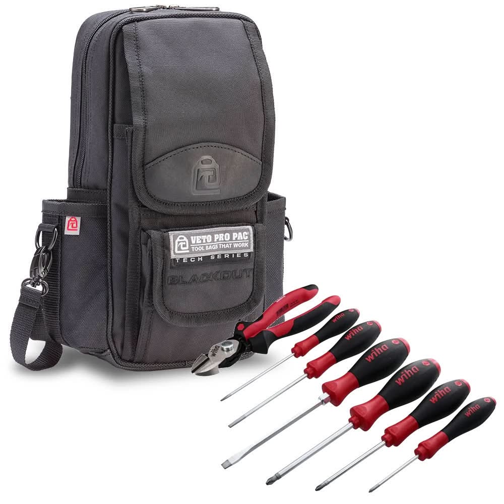 Veto Pro Pac Medium Sized Zippered Meter Bag with Wiha 7-Piece Industrial SoftFinish BiCut Compound Cutter & Screwdriver Set