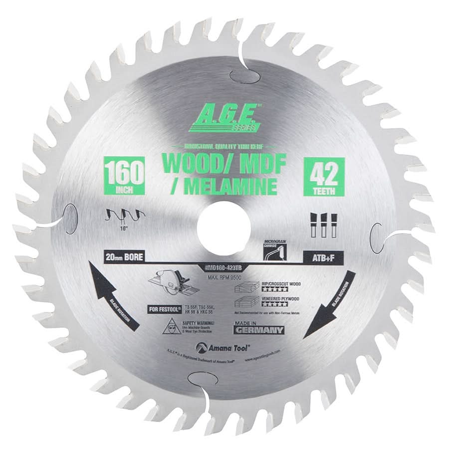 Amana Tools MD160-423TB 160mm 42T Wood/MDF/Melamine Blade (Fits Festool)