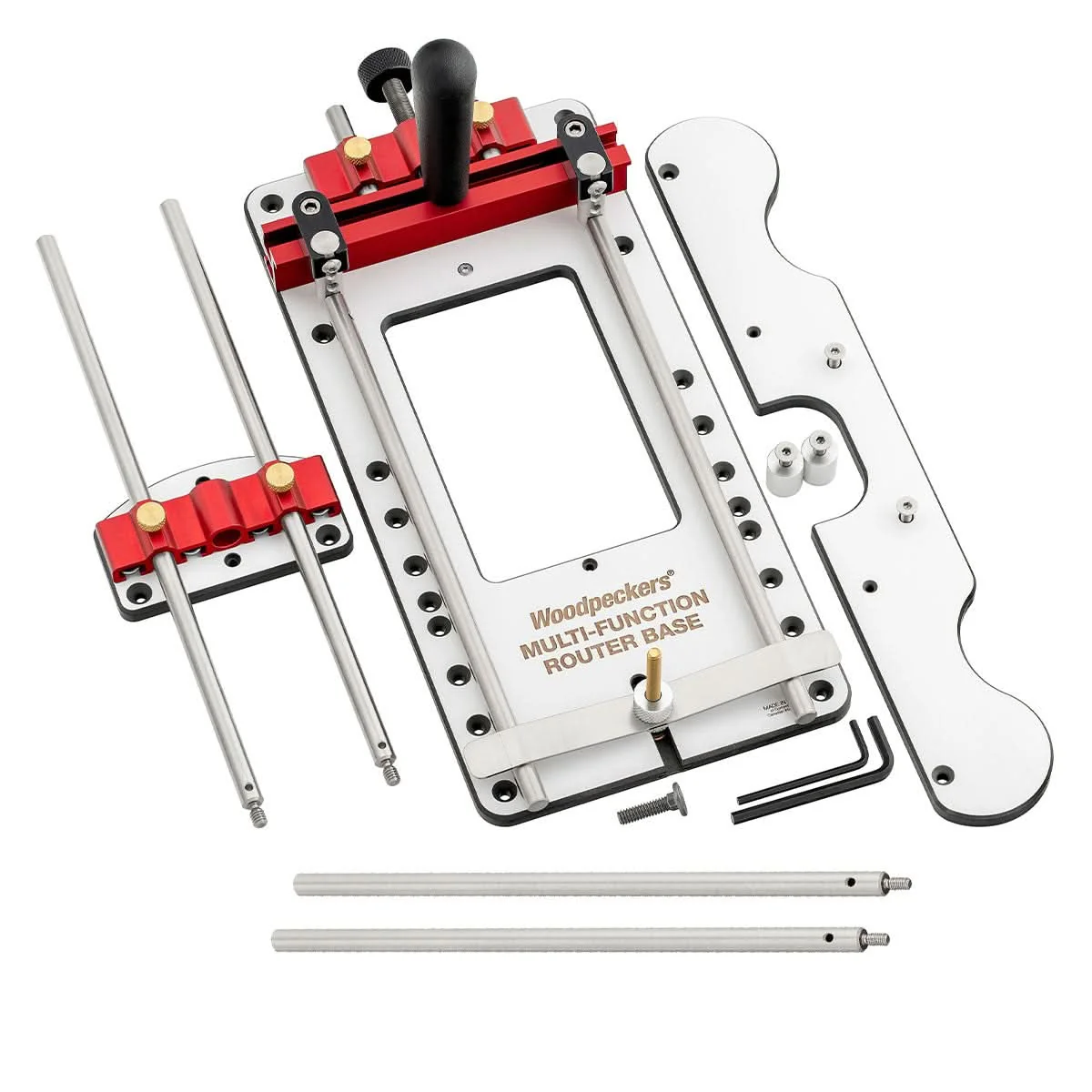 Woodpeckers MFRB-10-21 Multi-Function Router Base – Includes 10Mm And 1/4″ Guide Rods And 1 Pair Of 12″ Extension Rods