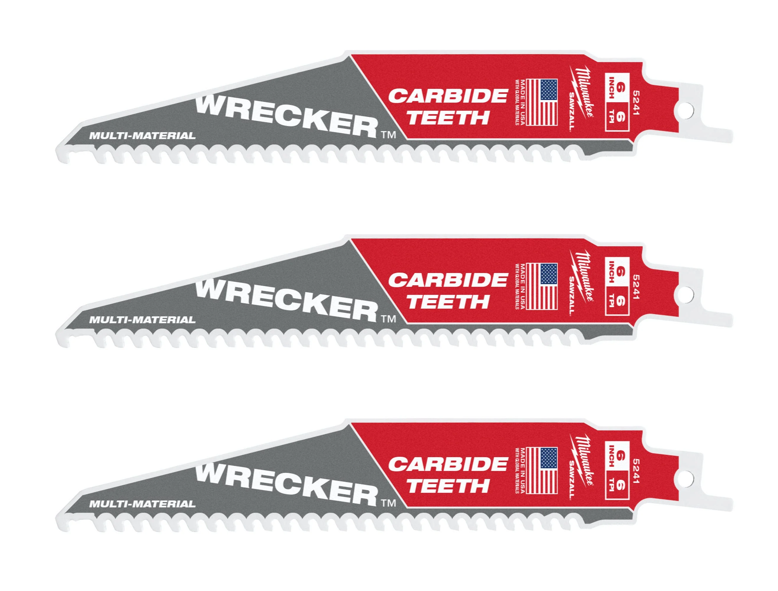 Milwaukee 48-00-5341 6-Inch 6-TPI THE WRECKER with Carbide Teeth SAWZALL Reciprocating Saw Blade, 3-Pack (PROMO) - Image 1