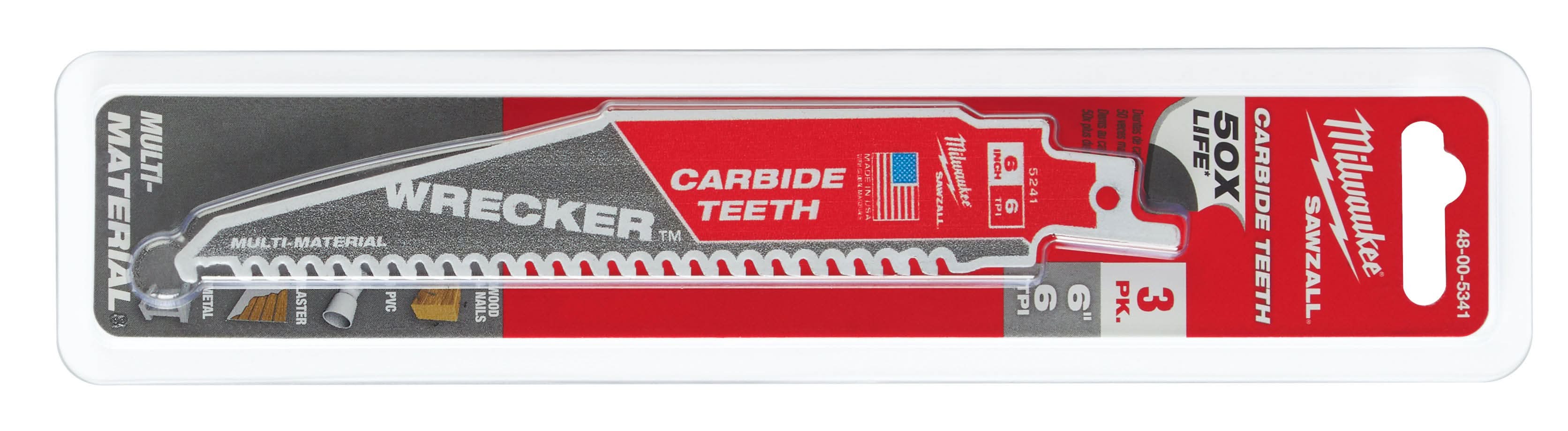 Milwaukee 48-00-5341 6-Inch 6-TPI THE WRECKER with Carbide Teeth SAWZALL Reciprocating Saw Blade, 3-Pack - Image 2