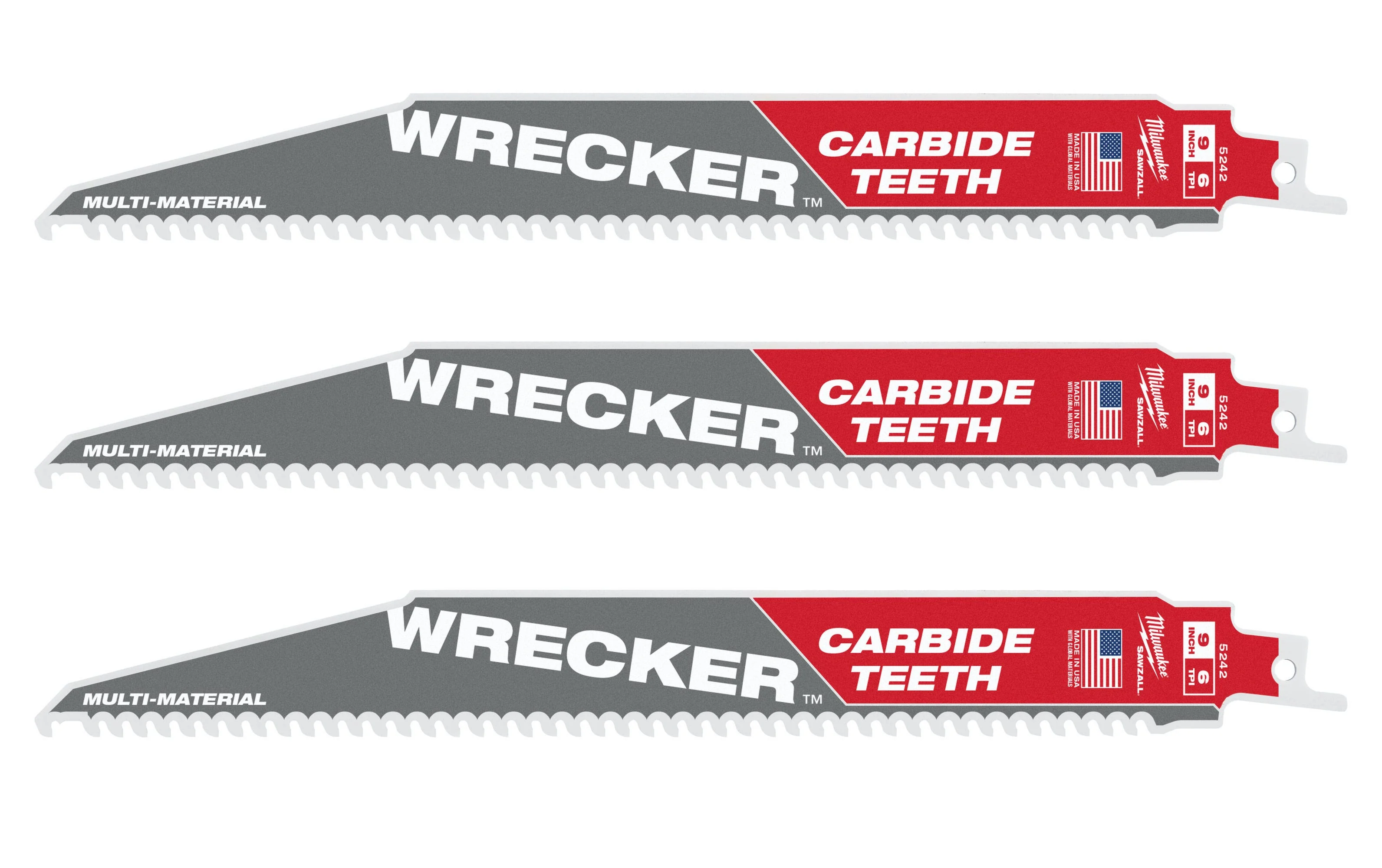 Milwaukee 48-00-5342 9-Inch 6-TPI THE WRECKER with Carbide Teeth SAWZALL Reciprocating Saw Blade, 3-Pack (PROMO) - Image 1