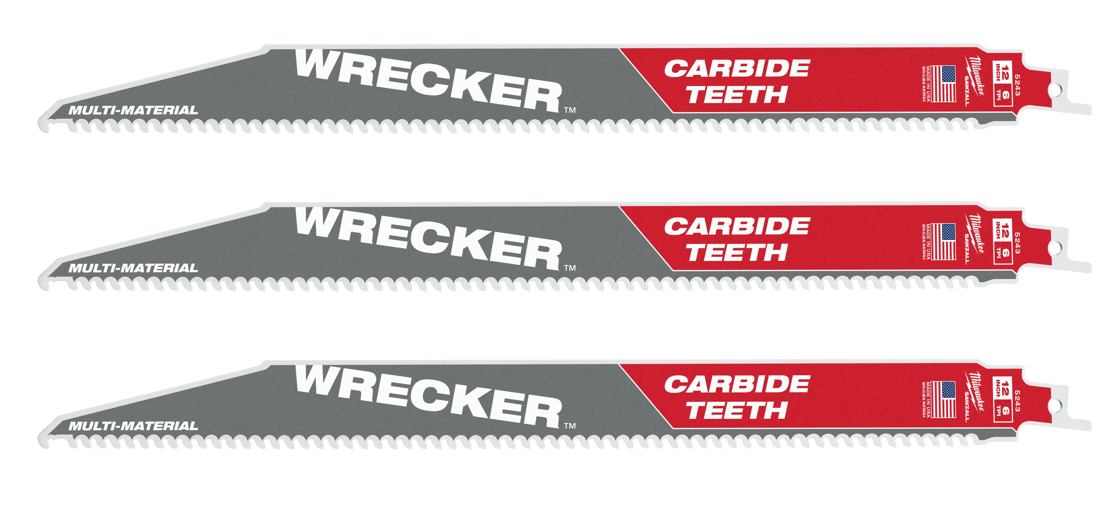 Milwaukee 48-00-5343 12-Inch 6-TPI THE WRECKER with Carbide Teeth SAWZALL Reciprocating Saw Blade, 3-Pack (PROMO) - Image 1