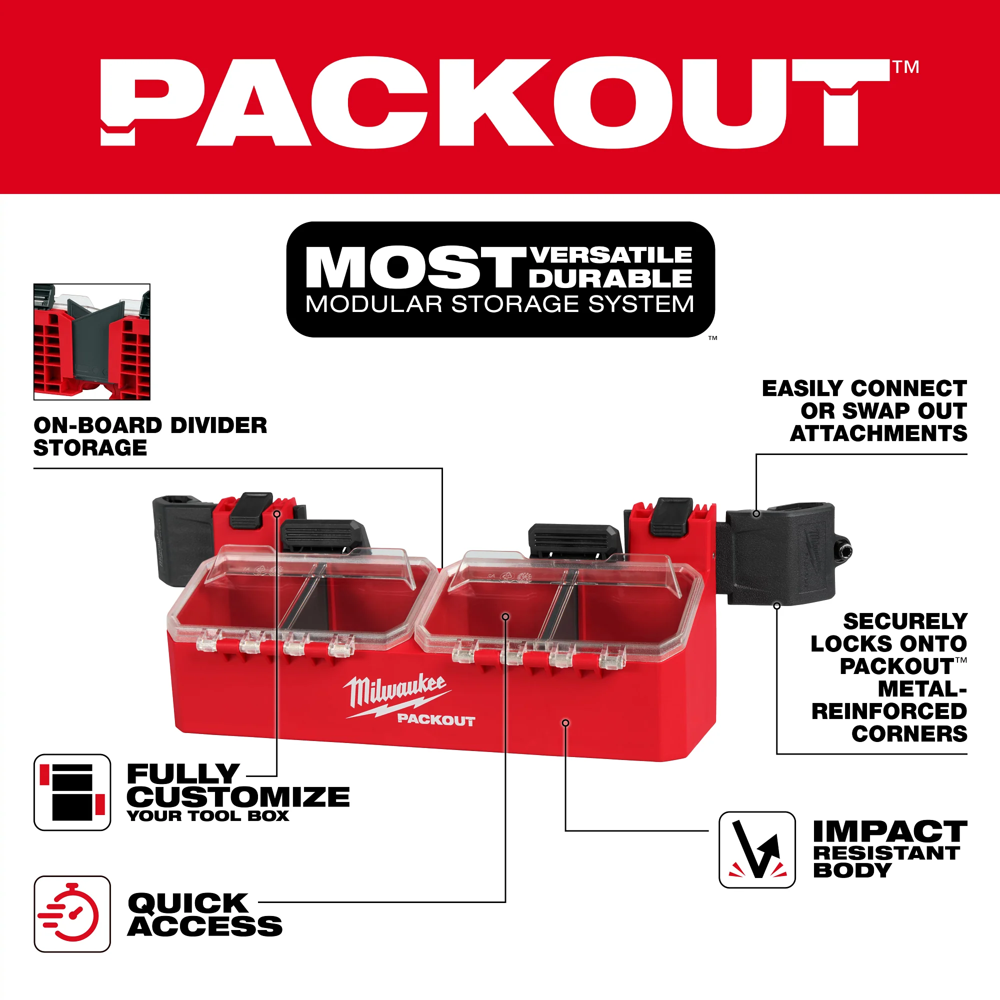 Milwaukee 48-22-8610 PACKOUT Tool Box 2-Bin Attachment - Image 3