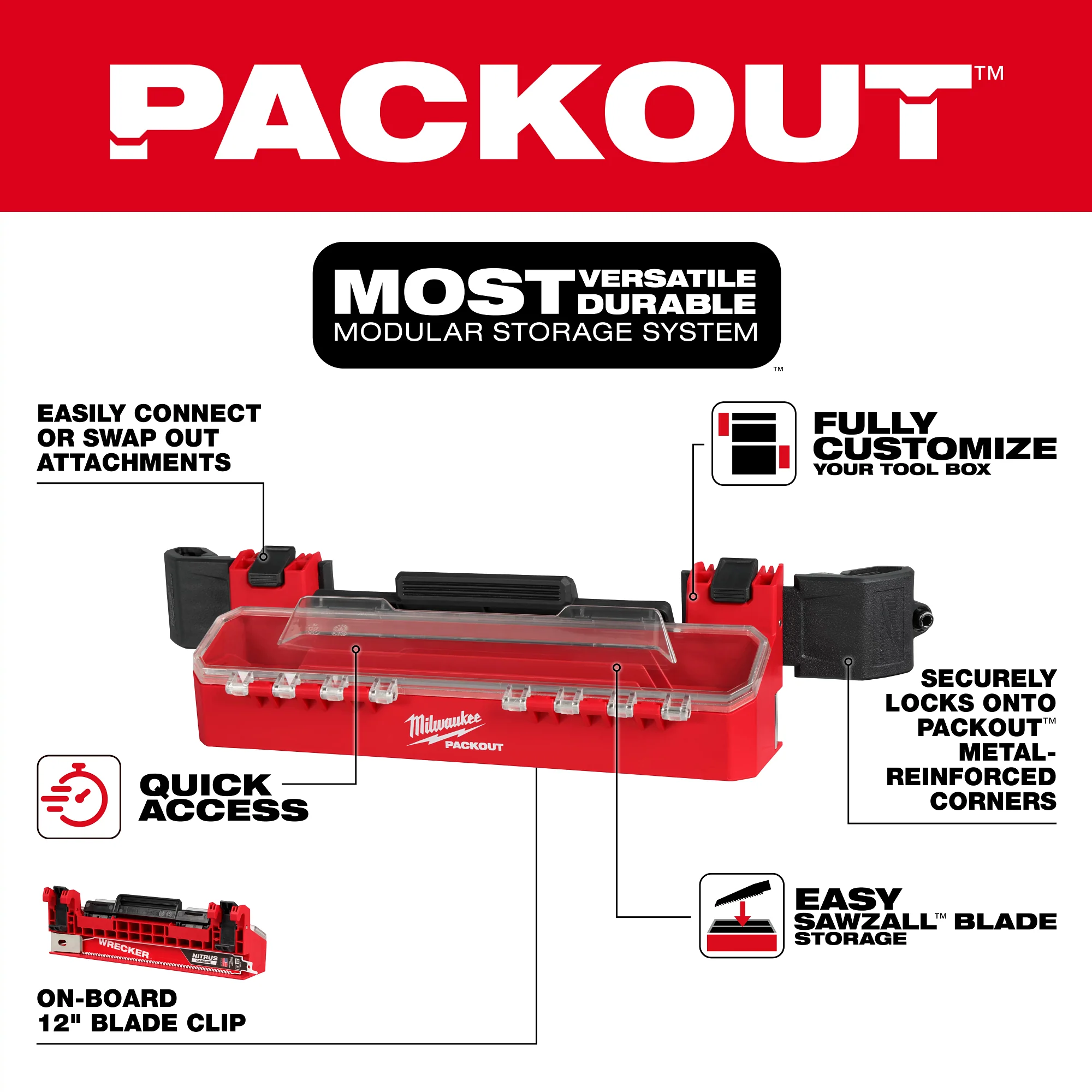 Milwaukee 48-22-8612 PACKOUT Tool Box Accessory Case Attachment - Image 3