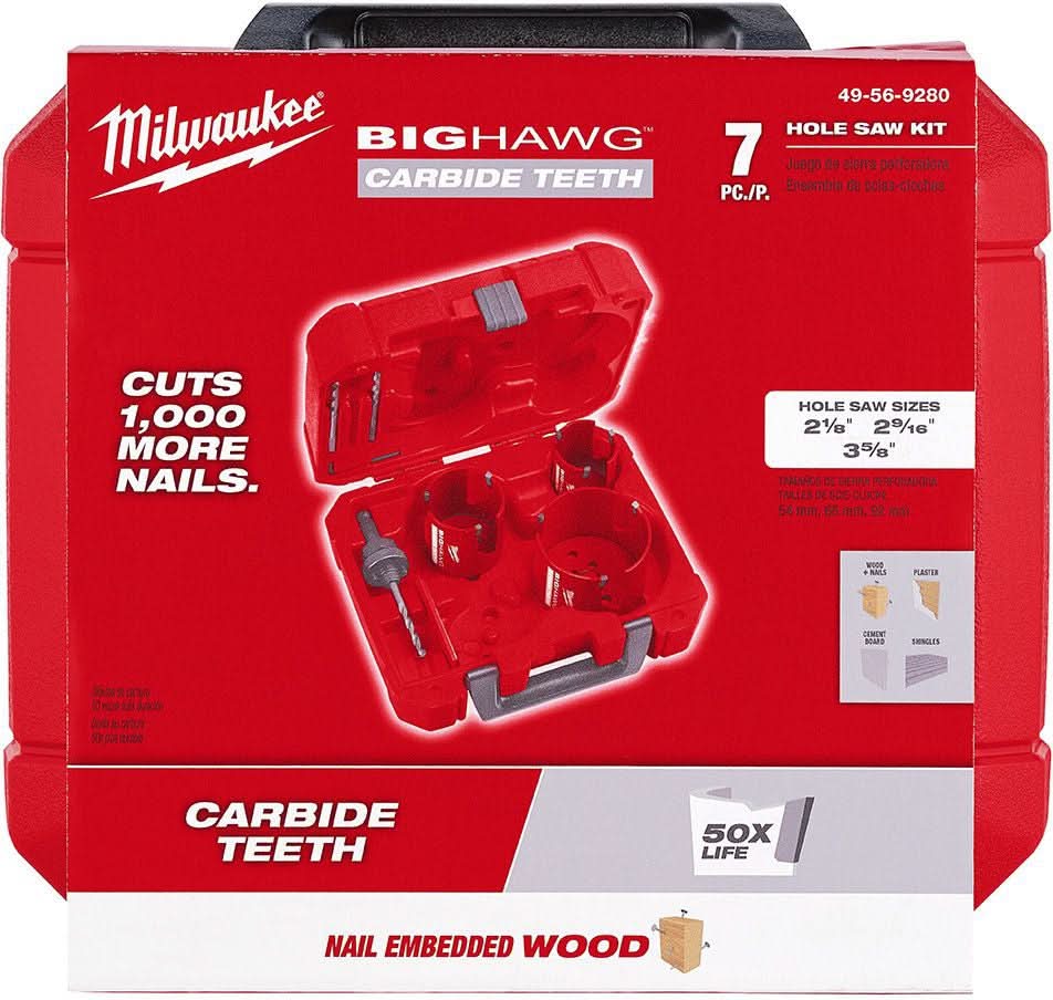 Milwaukee 49-56-9280 7-Piece BIG HAWG with Carbide Teeth Kit (PROMO) - Image 1