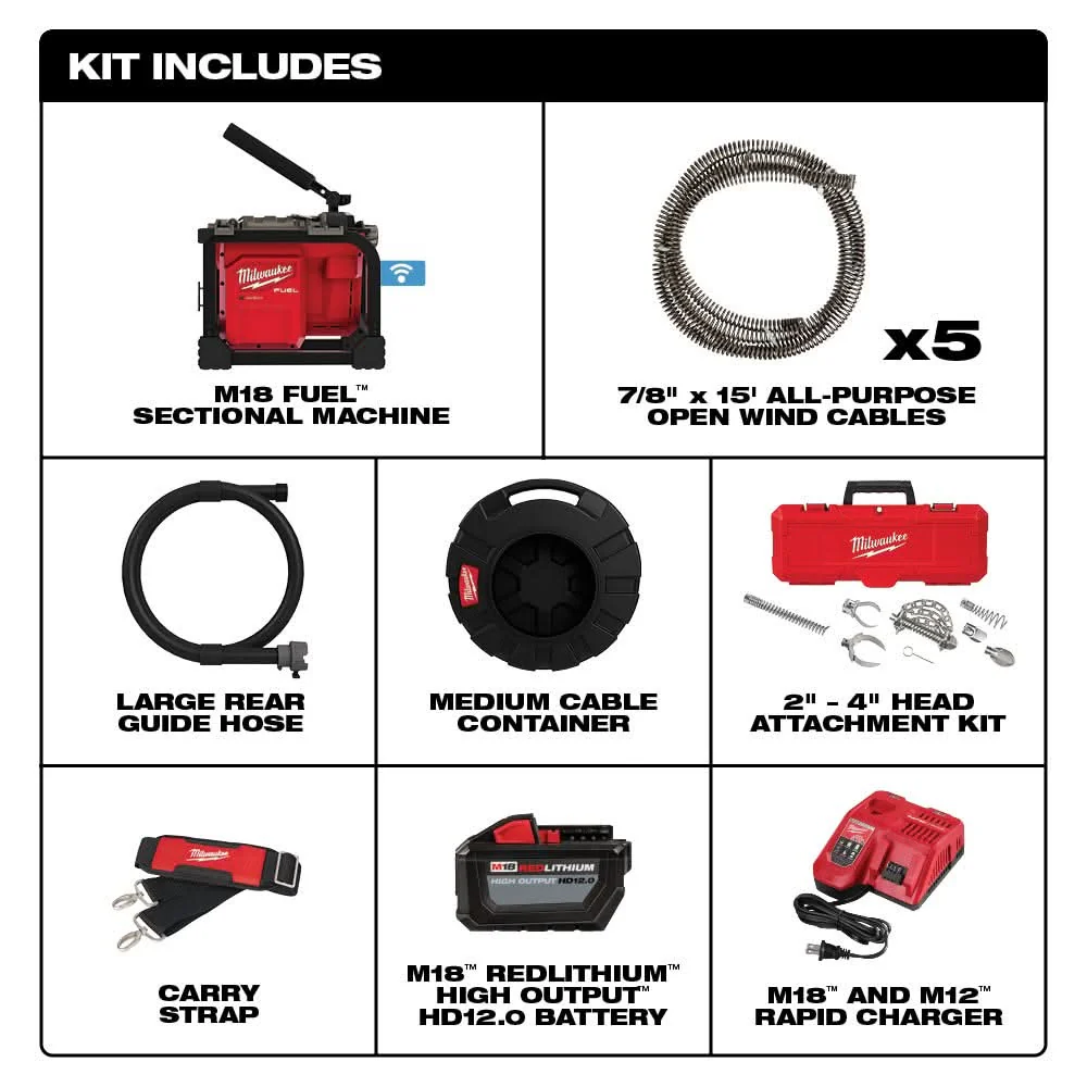 Milwaukee 2818A-21 M18 FUEL Sectional Machine 7/8-Inch 12.0Ah Kit - Image 2