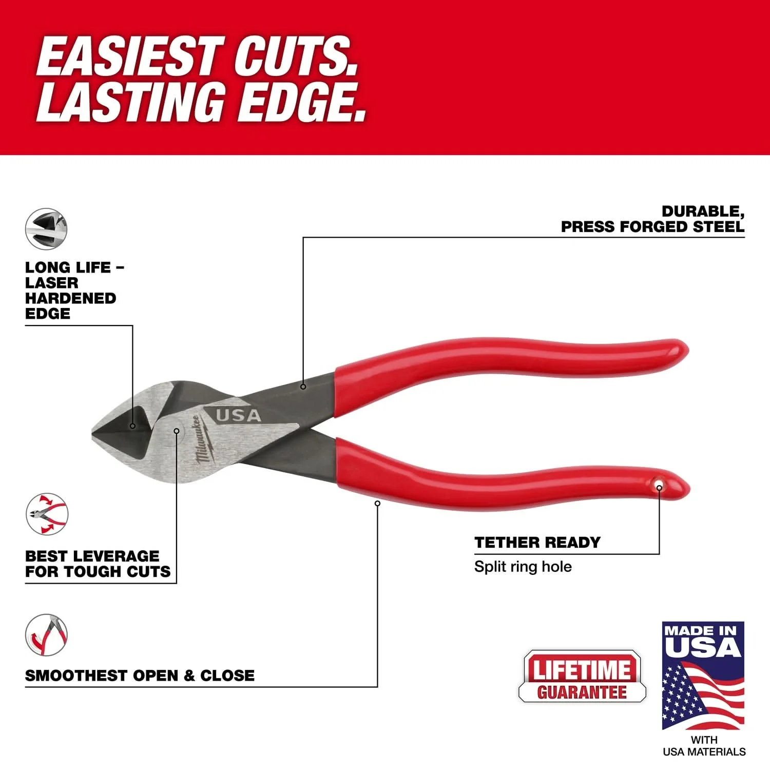 Milwaukee MT507 7" Diagonal Dipped Grip Cutting Pliers (Made in the USA) - Image 3