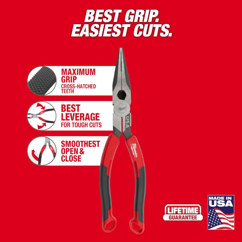Milwaukee MT555 8" Long Nose Comfort Grip Pliers (Made in the USA) - Image 2