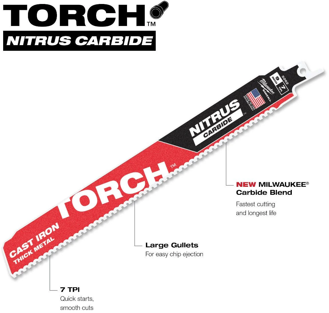 Milwaukee 48-00-5362 TORCH with NITRUS Carbide 9-Inch 7-TPI Recip Saw Blade, 3-Pack (PROMO) - Image 2
