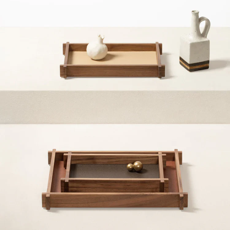 GIOBAGNARA | STRUCTURA LEATHER AND WOOD LONG RECTANGULAR TRAY MEDIUM #2| $535.00 - Image 3