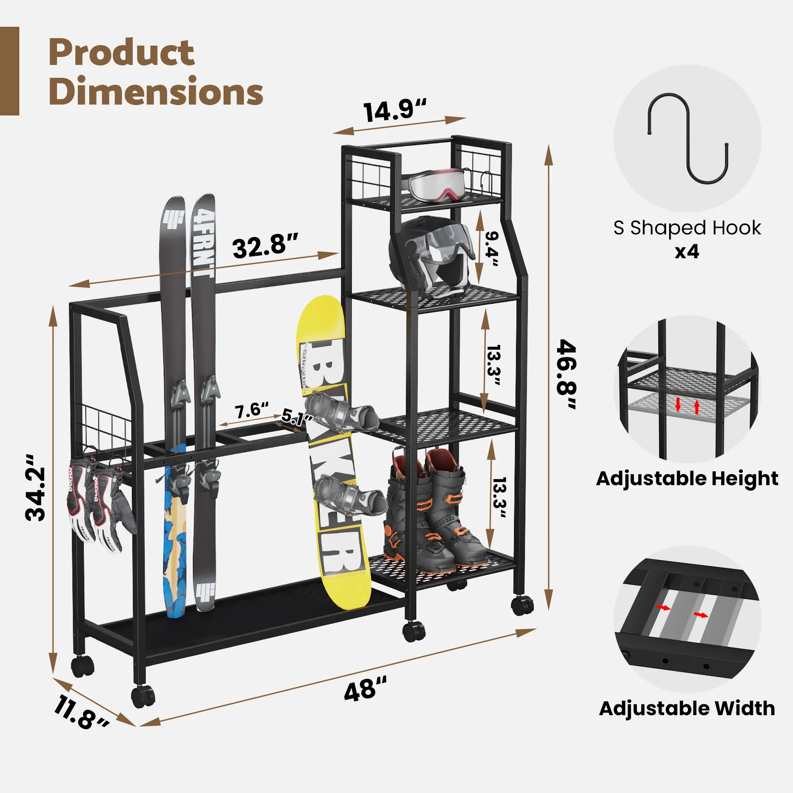 Advwin 4-Tier Freestanding Snowboard Rack - Image 2