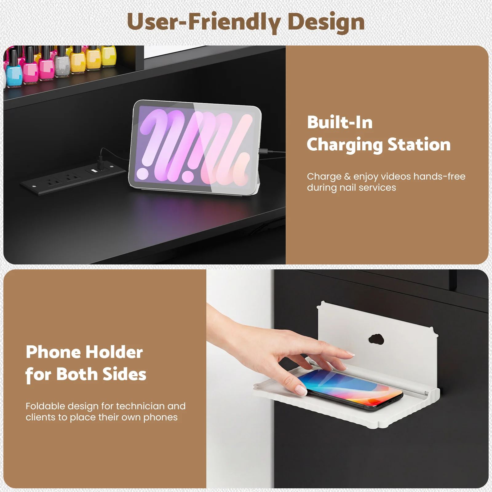 Advwin Foldable Nail Desk Storage Shelf & Fabric Drawer - Image 2