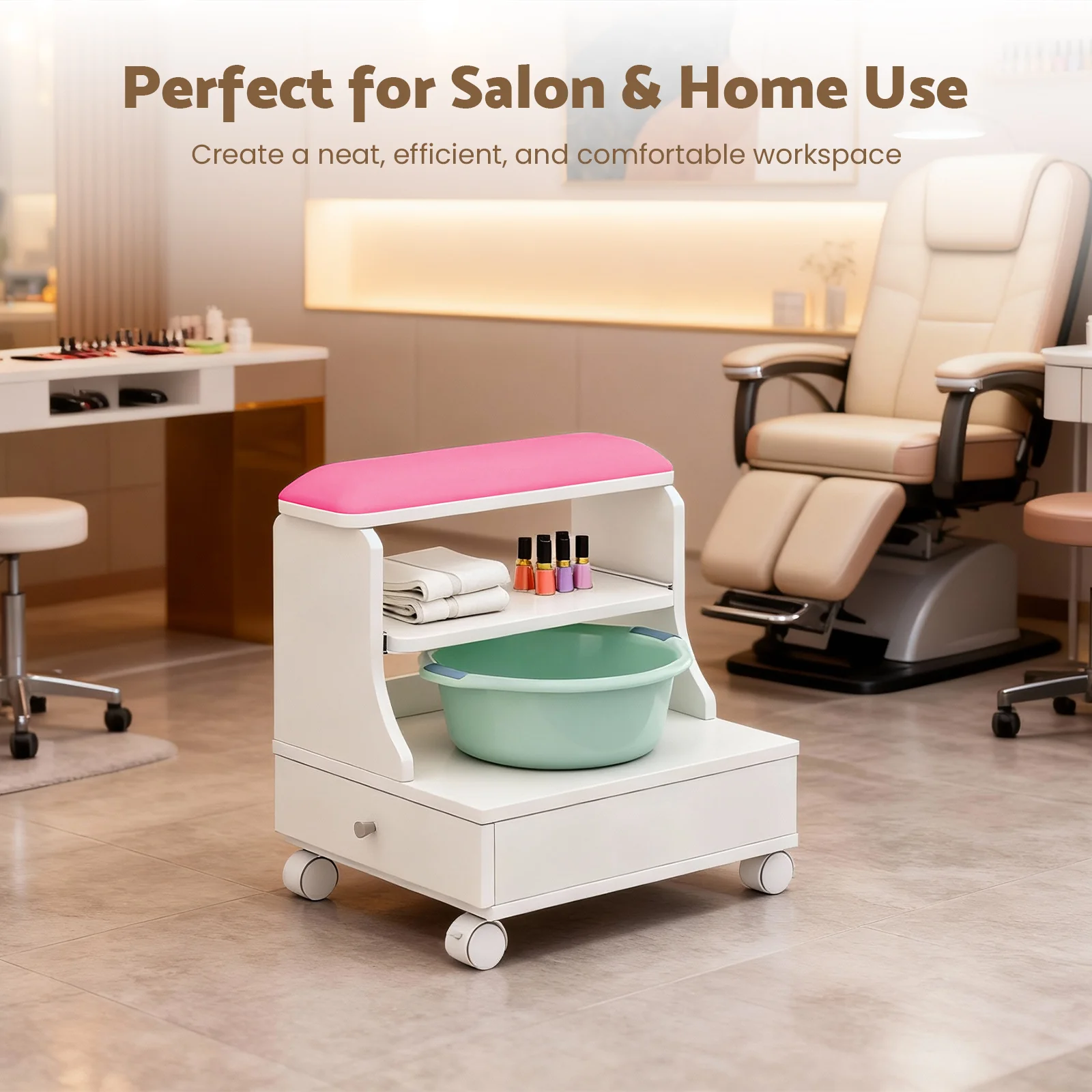 Advwin Portable Pedicure Foot Rest w/Wheels - Image 2