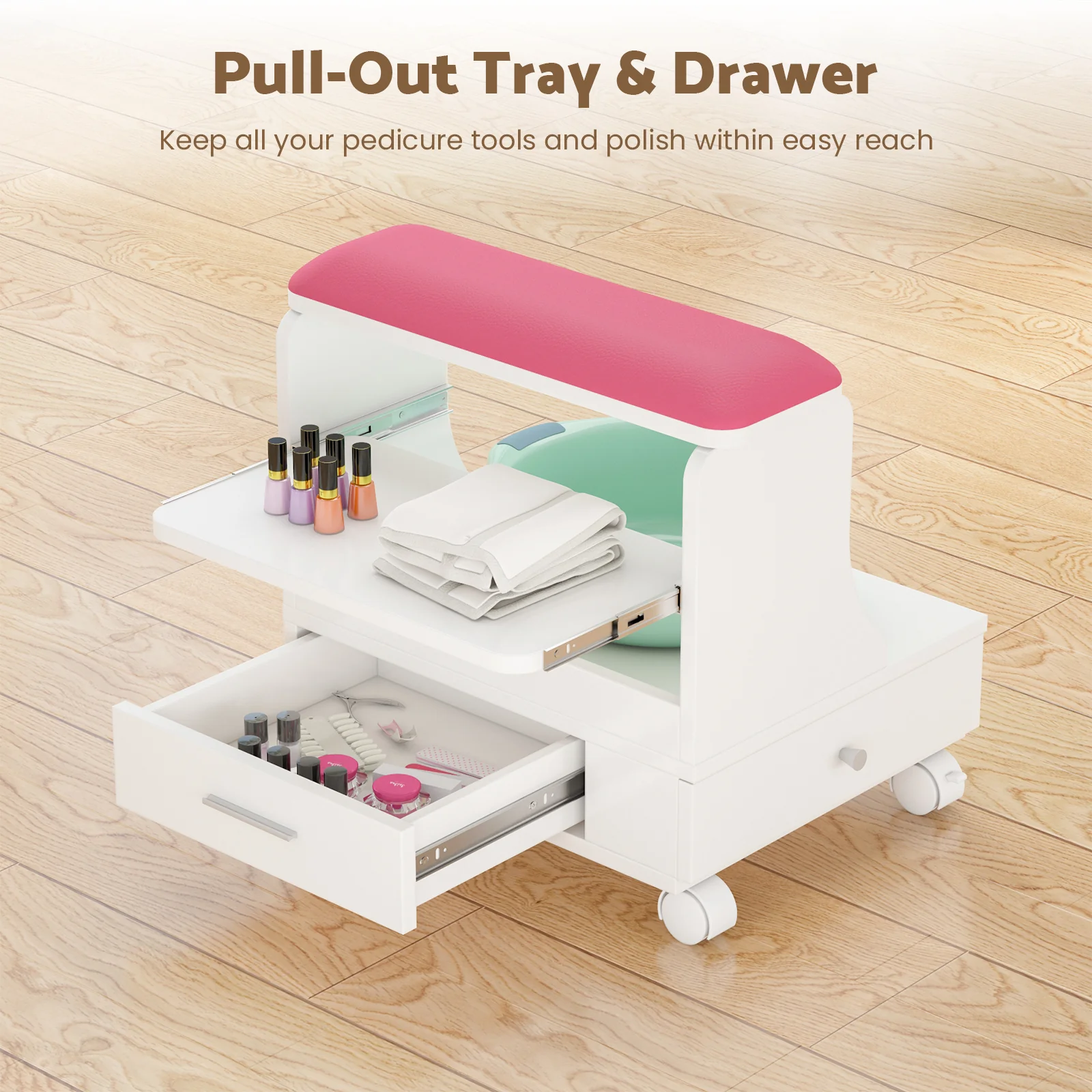 Advwin Portable Pedicure Foot Rest w/Wheels - Image 3