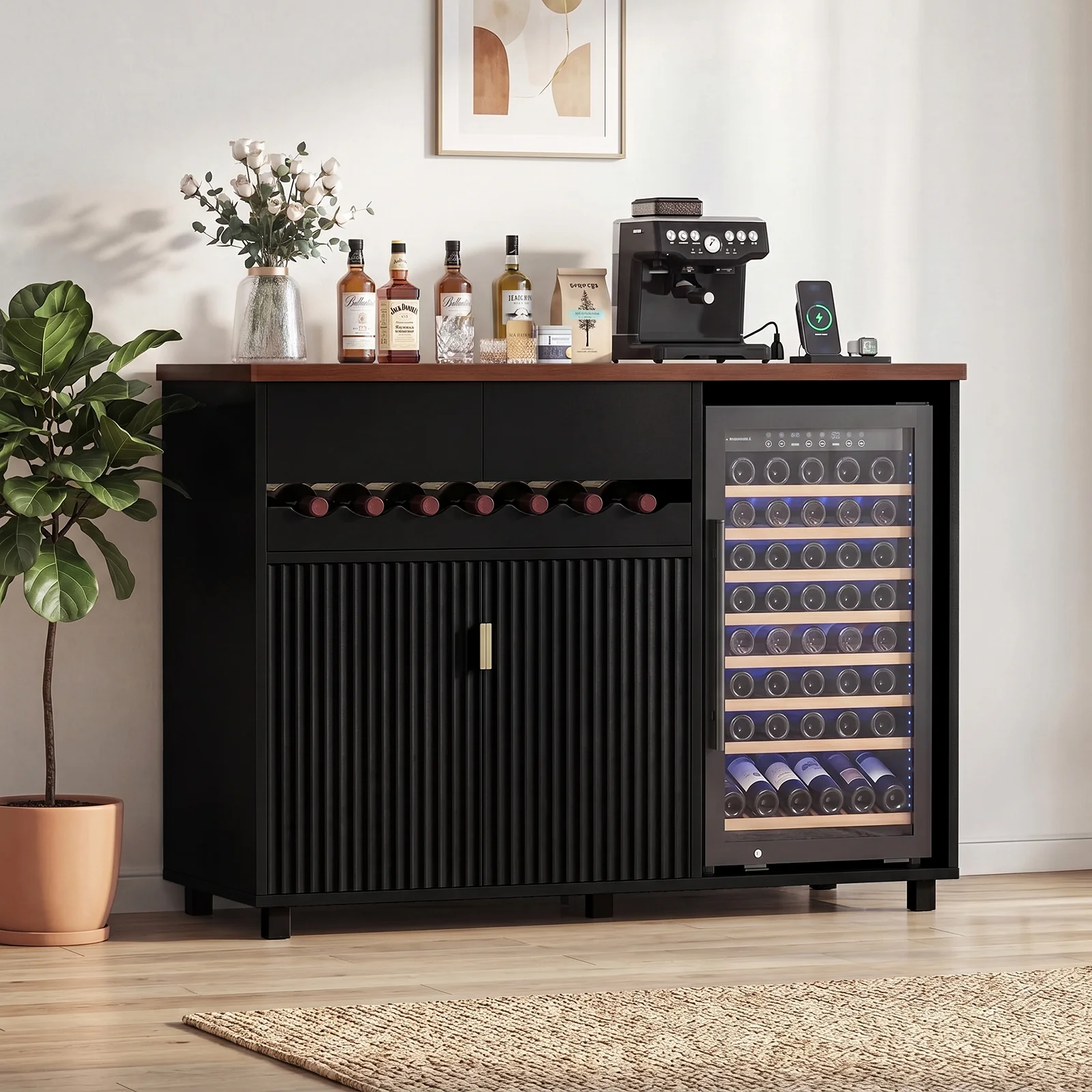 Advwin 54" Modern Coffee Bar Cabinet with Fridge Space - Image 2