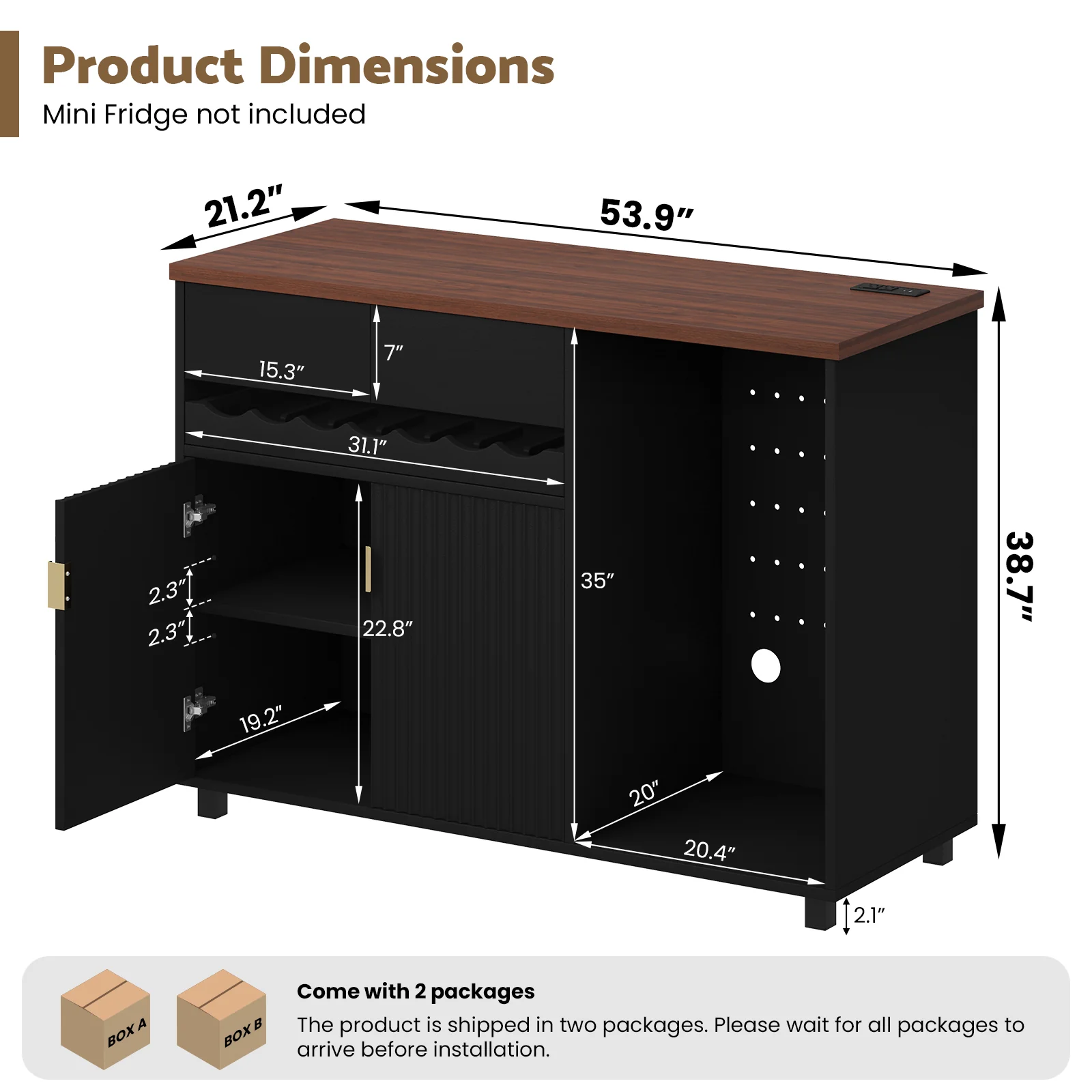 Advwin 54" Modern Coffee Bar Cabinet with Fridge Space - Image 3