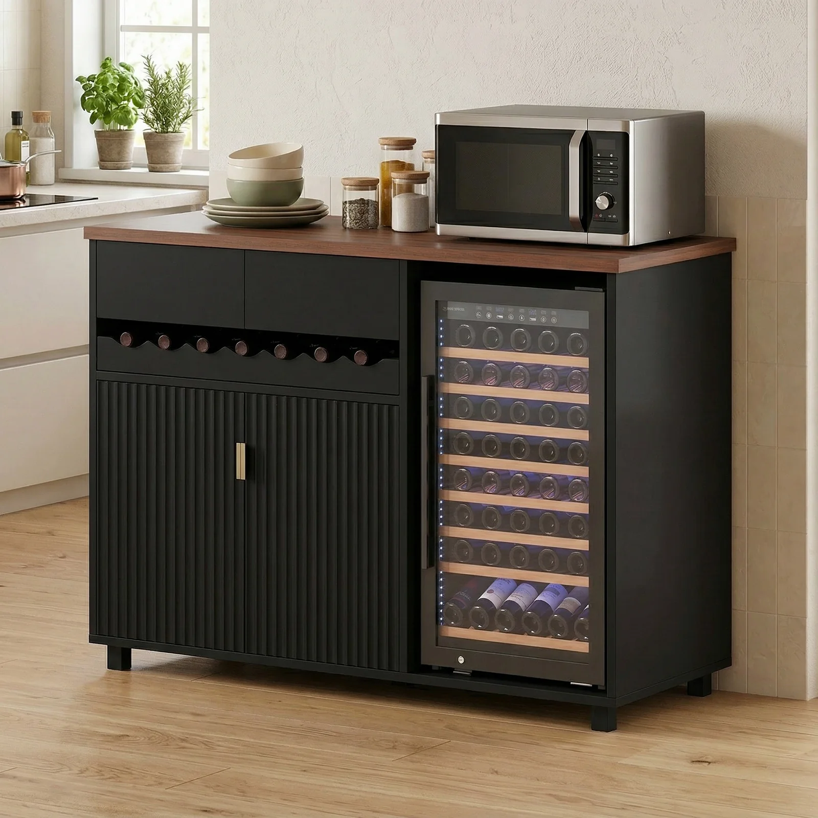 Advwin 54″ Modern Coffee Bar Cabinet with Fridge Space