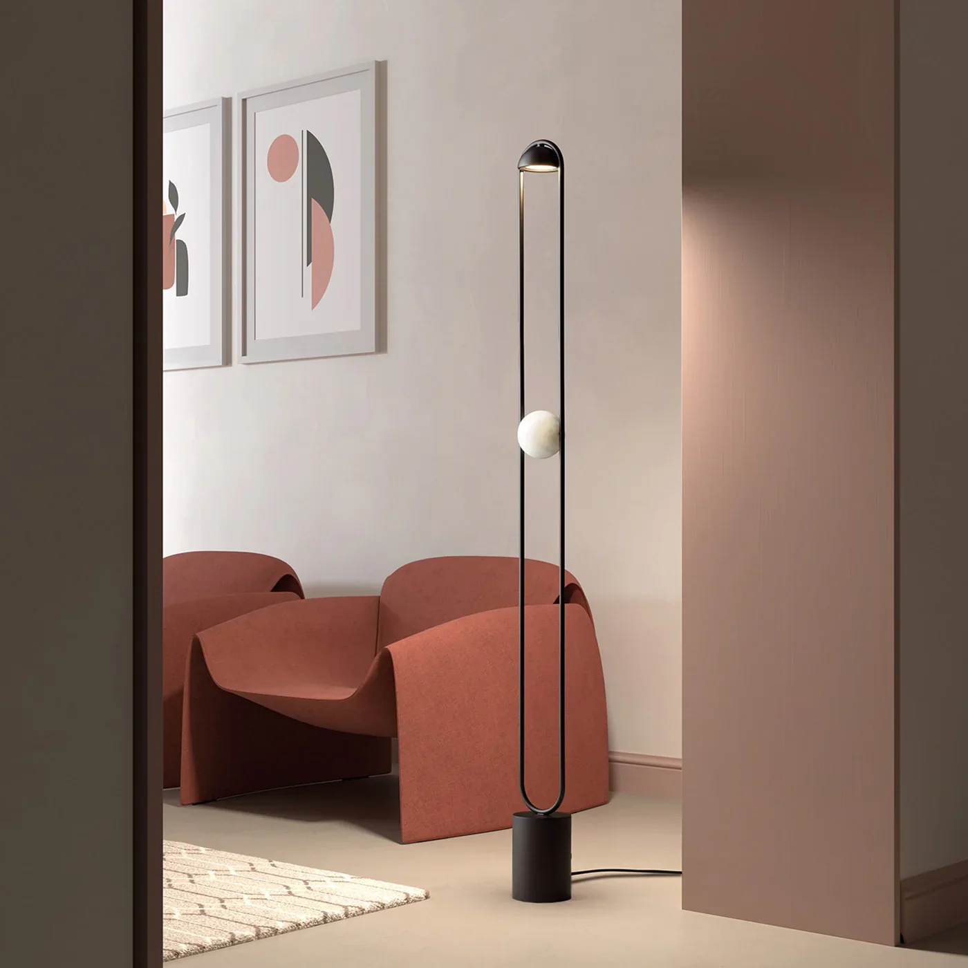 MASIERO | LUPITER ALABASTER BLACK AND GALVANIZED METAL FLOOR LAMP | $1,705.00 - Image 2