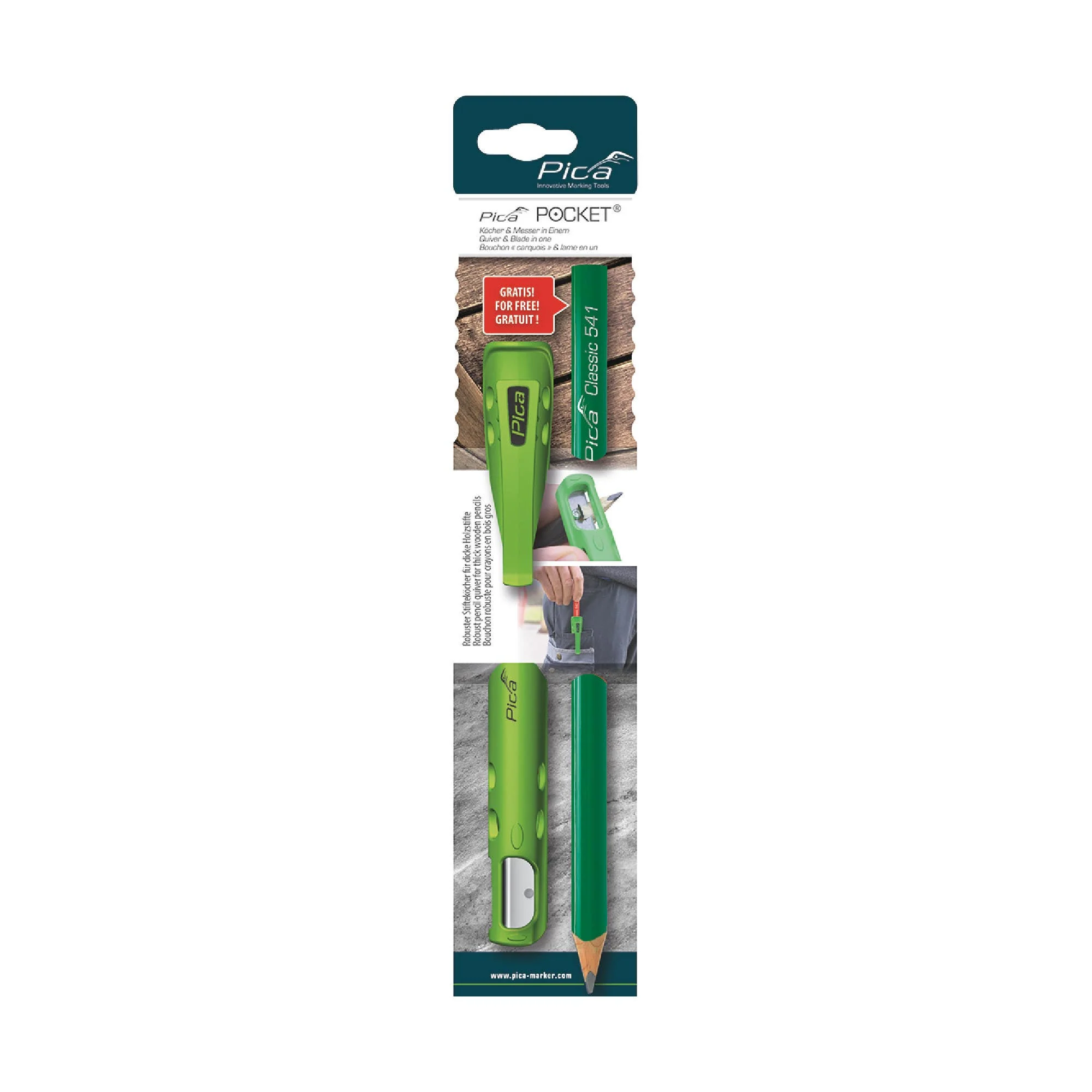 Pica 505/02 Graphite Carpenter Pencil and Quiver Holder w/ Sharpener, 1-Pack - Image 1