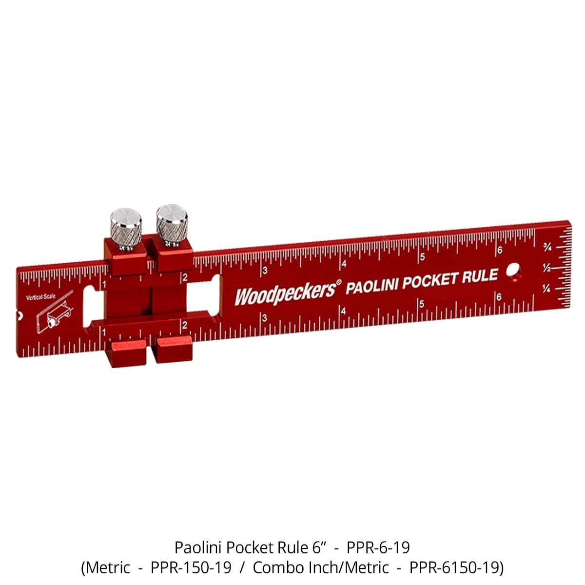 Woodpeckers PPR-6-19 Paolini Pocket Rule, 6″ Aluminum
