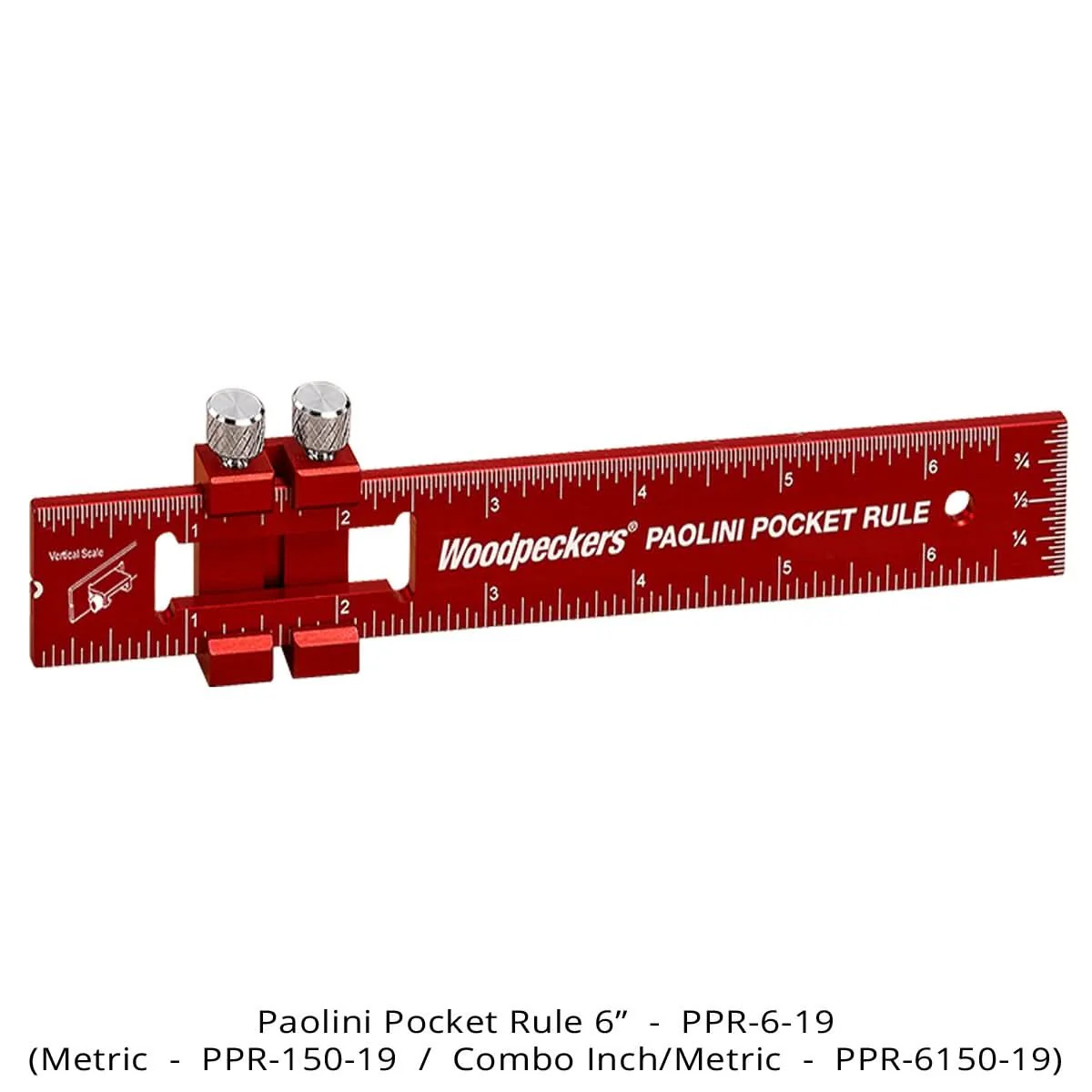 Woodpeckers PPR-6150-19 Paolini Pocket Rule, 6″/150mm Aluminum