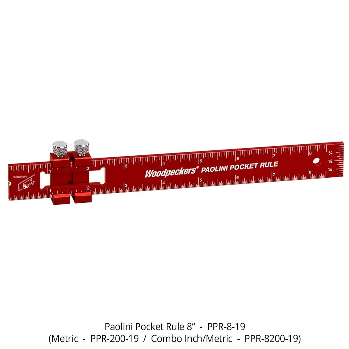 Woodpeckers PPR-8200-19 Paolini Pocket Rule, 8″/200mm Aluminum