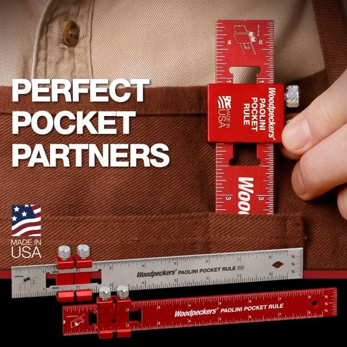 Woodpeckers PPRRI-AI 3-Piece Aluminum Paolini Pocket Rule Set w/ PPR Rack-It, Inch - Image 2